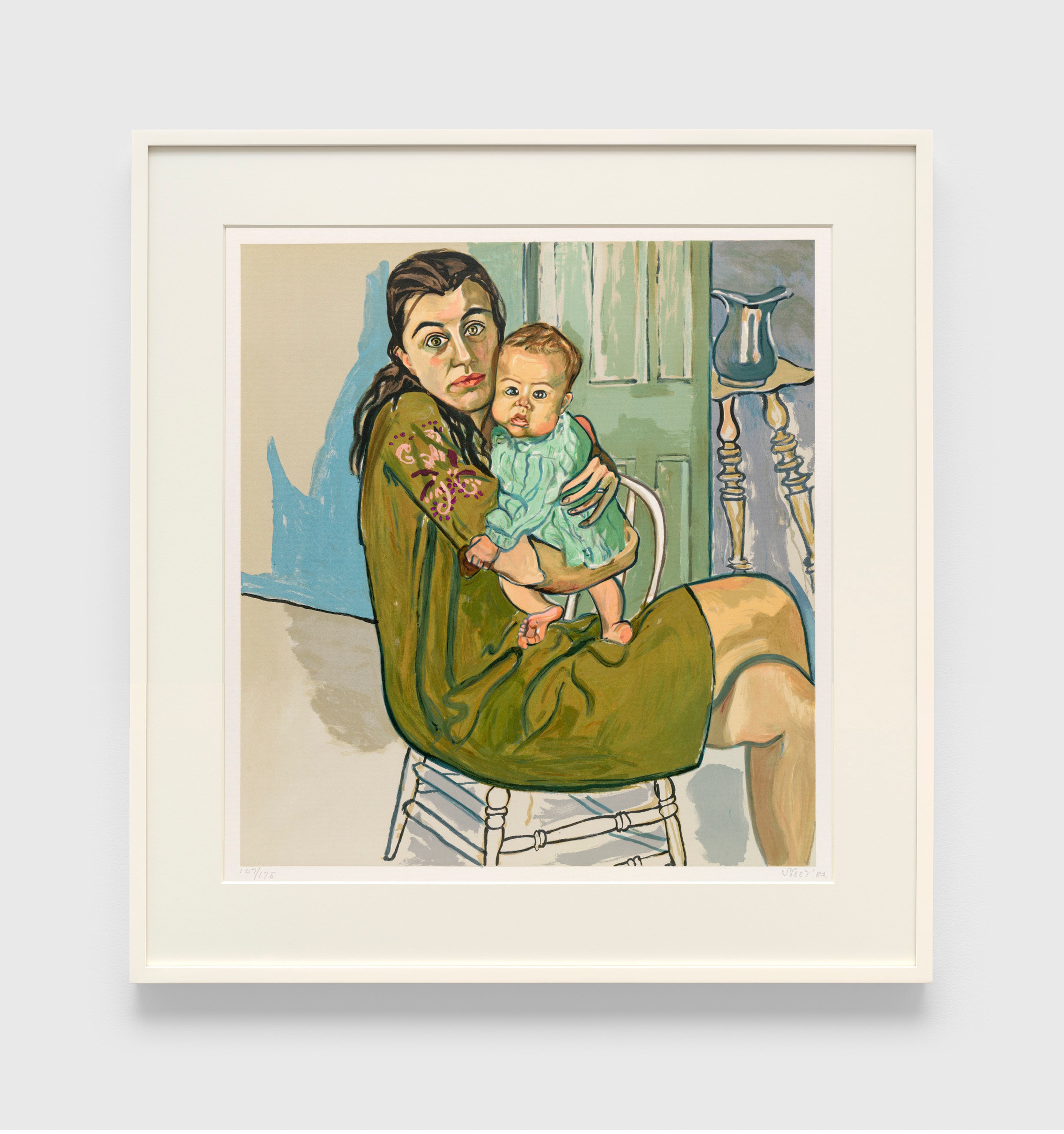 A print by Alice Neel, titled Nancy and Olivia, dated 1982.