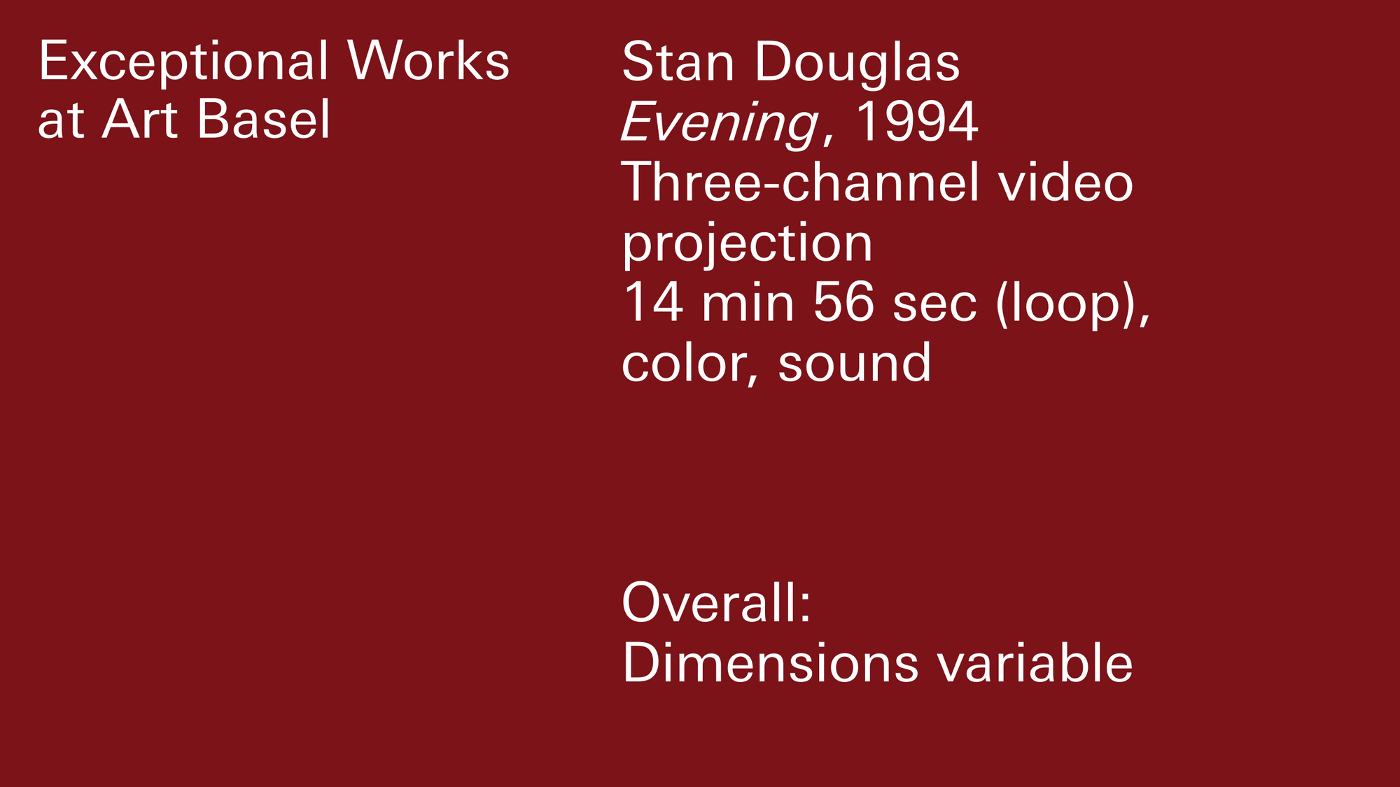 A title card featuring Stan Douglas's work titled Evening, dated 1994