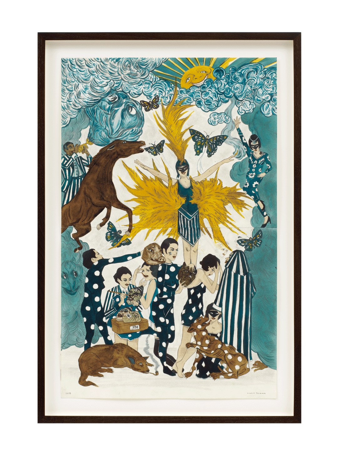 A work on paper by Marcel Dzama, titled The summer breeze will reach into the soul and cause revelations, dated 2018.