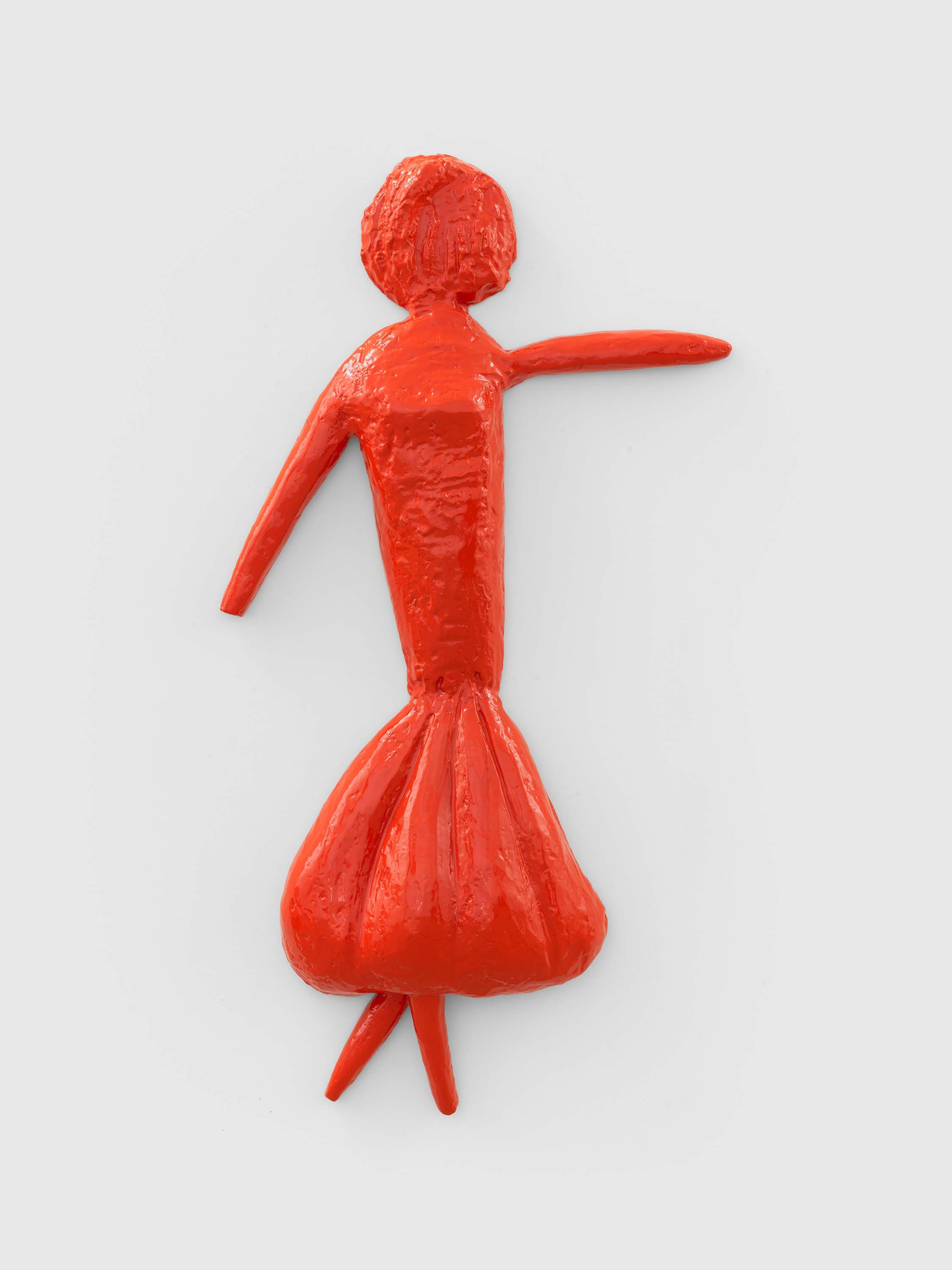 A painted aluminum artwork. by Rose Wylie, titled Red Girl (face), dated 2020.