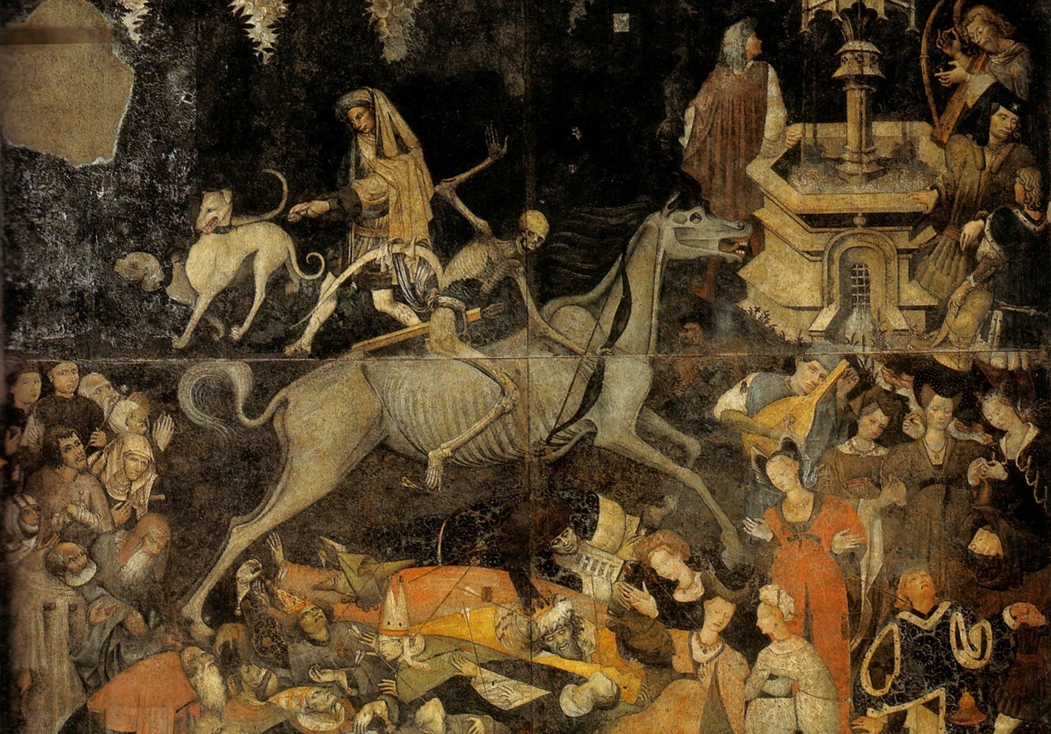 A detail from a painting called the “ Triumph of Death “ in Abbatellis Palace fresco by an anonymous Catalan painter, dated 1446.