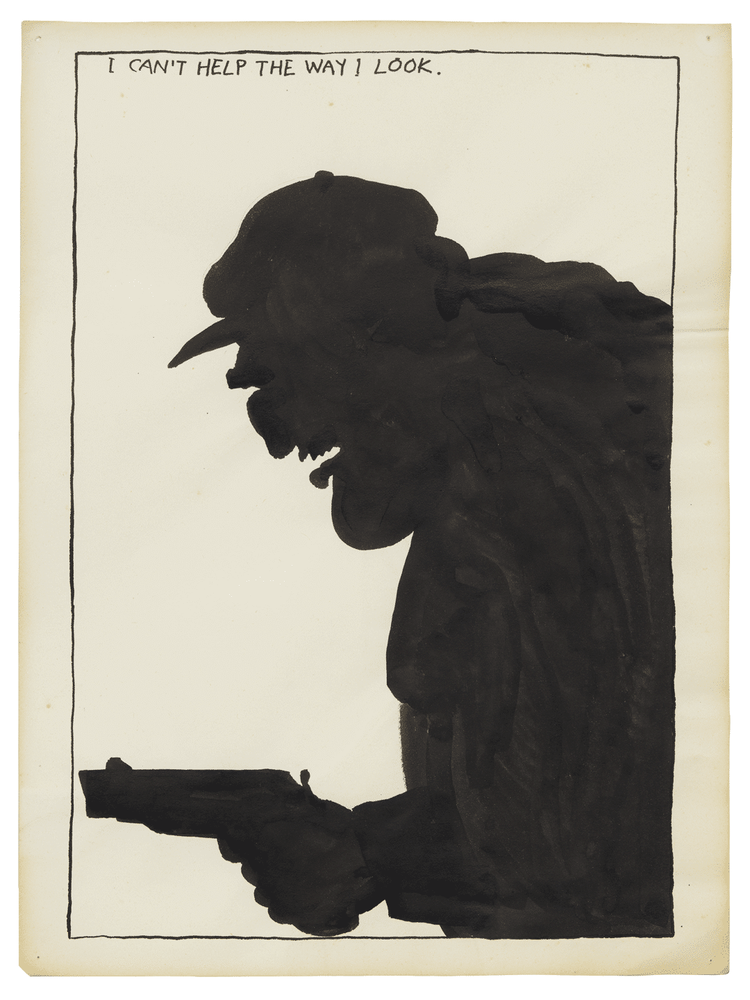 A drawing by Raymond Pettibon titled No Title (I can't help...), dated 1985.