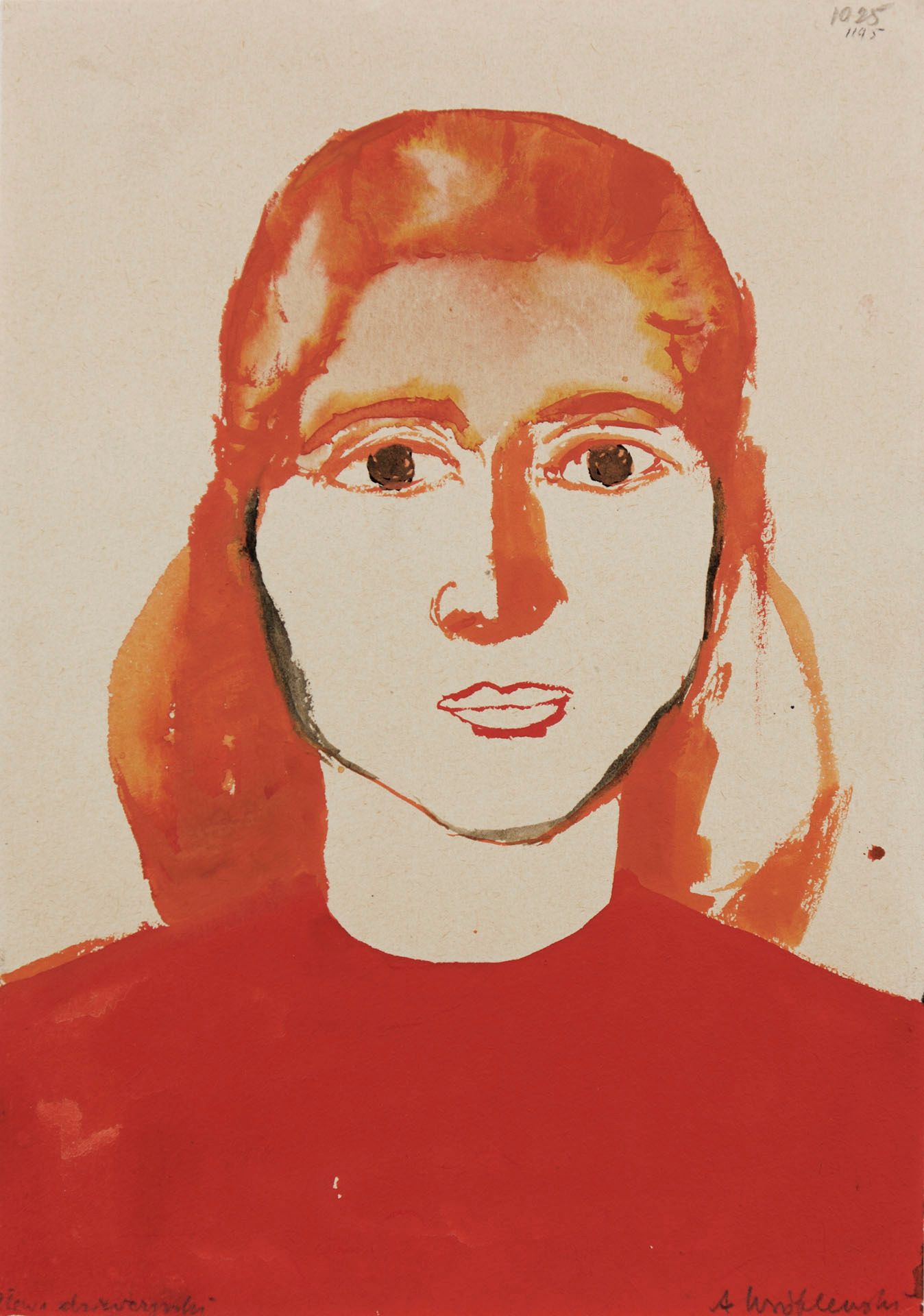 A work on paper by Andrzej Wr√≥blewski, titled (Head of a Girl), [Head of a Girl no. 1025], not dated. 
