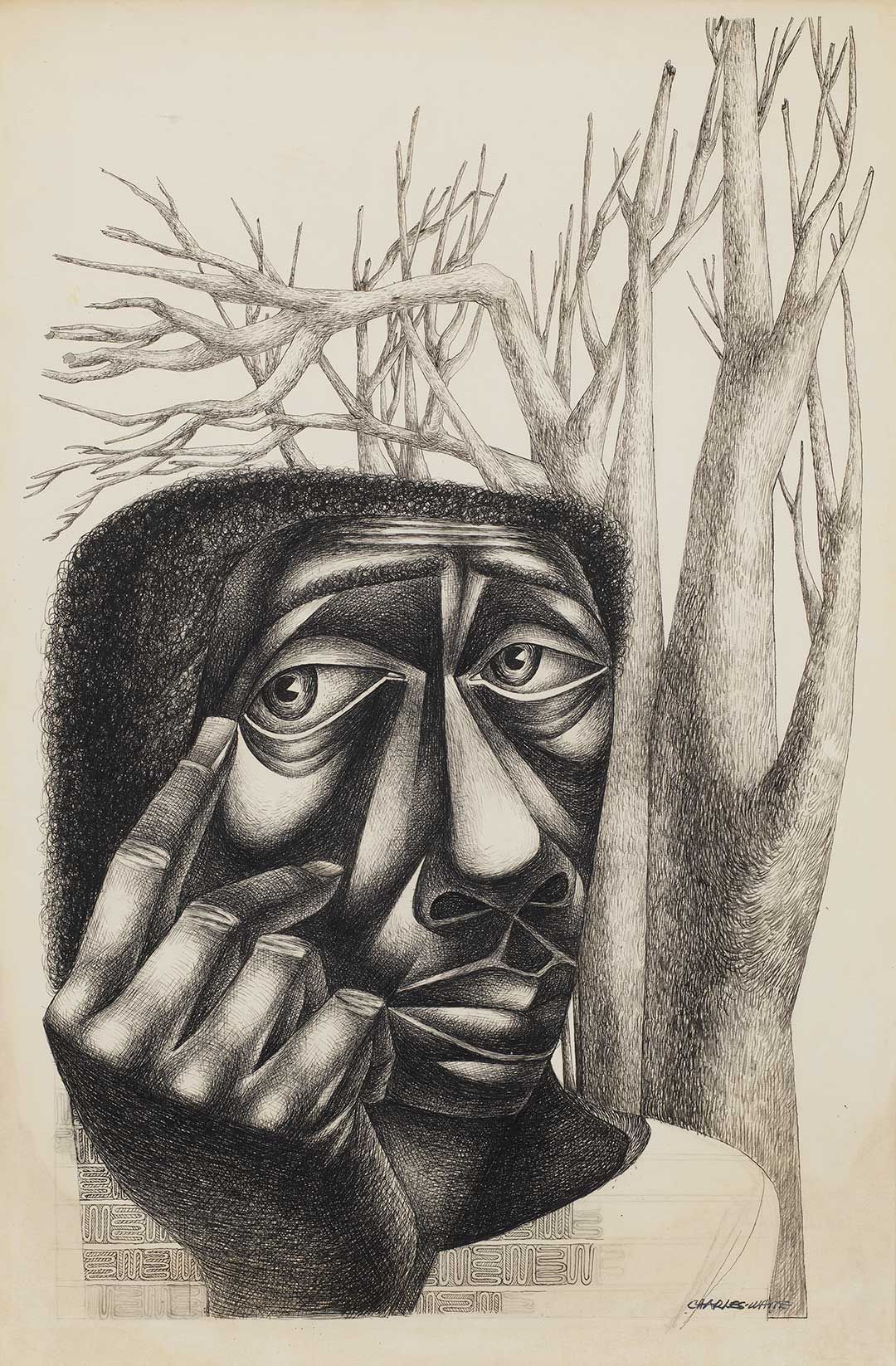 An untitled drawing on paper by Charles White, circa 1948 to 1949.