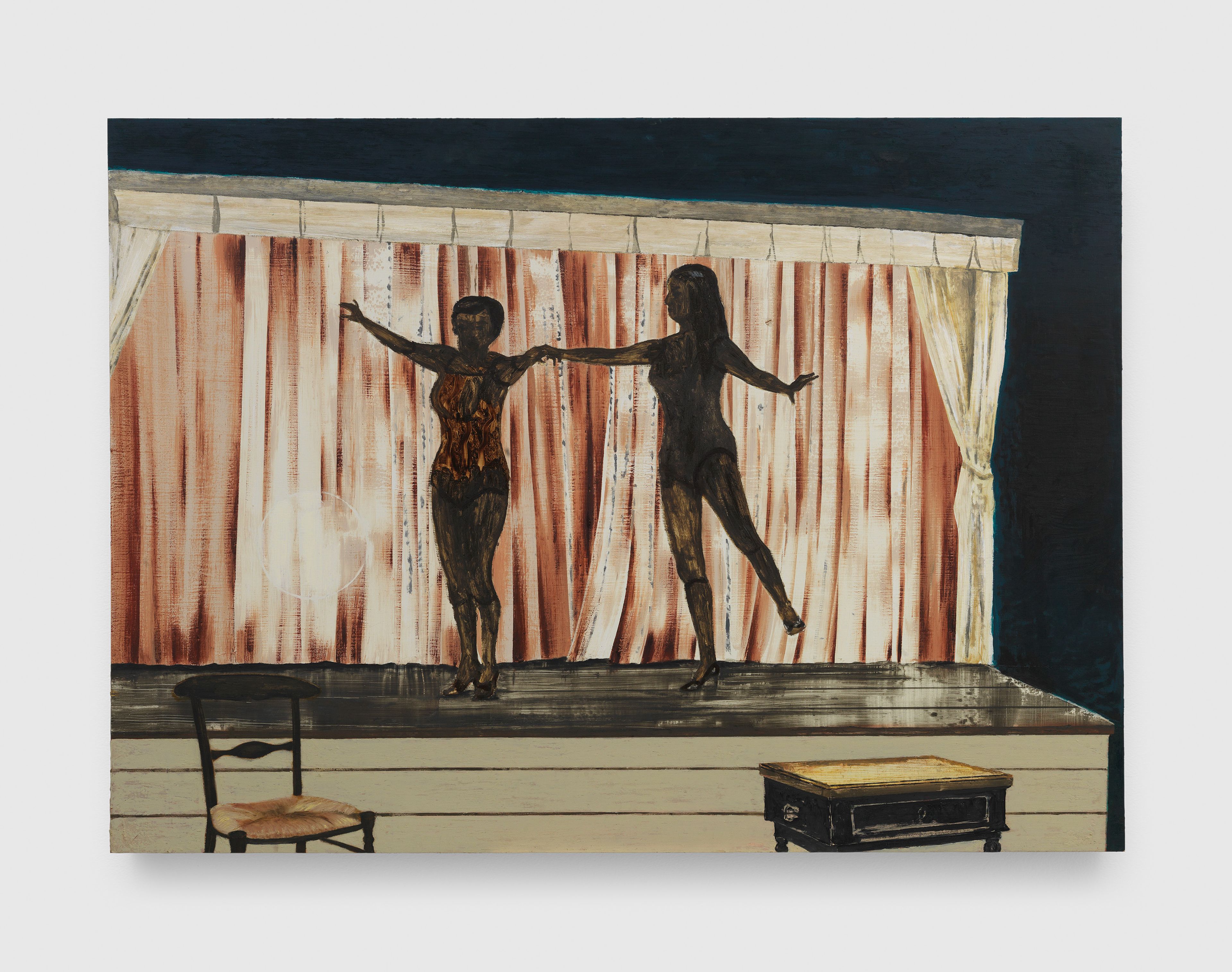 A painting by Mamma Andersson, titled Behind the Curtain, dated 2014.