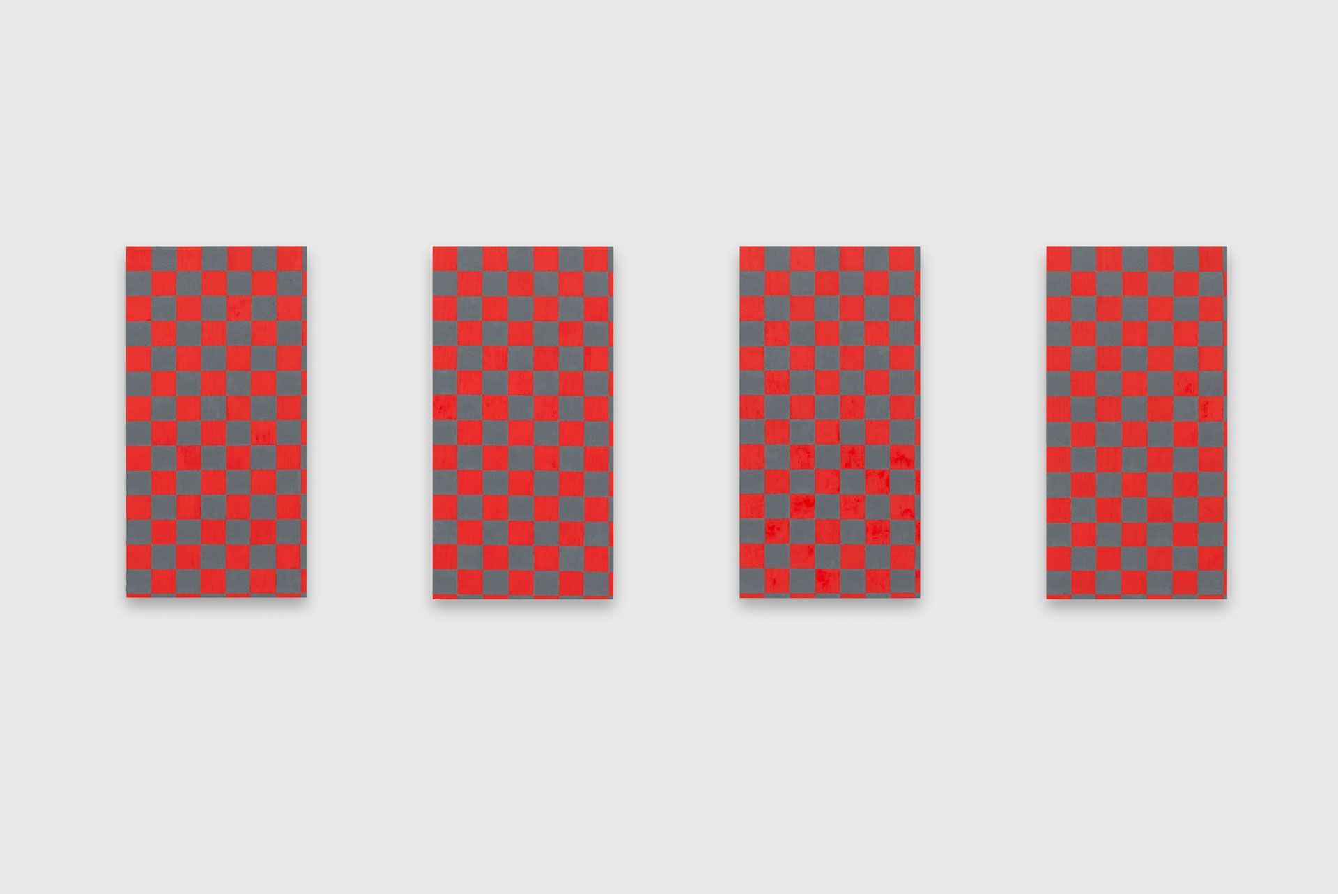 A set of four paintings by Sherrie Levine, titled Medium Check Paintings, dated 2008 to 2020.