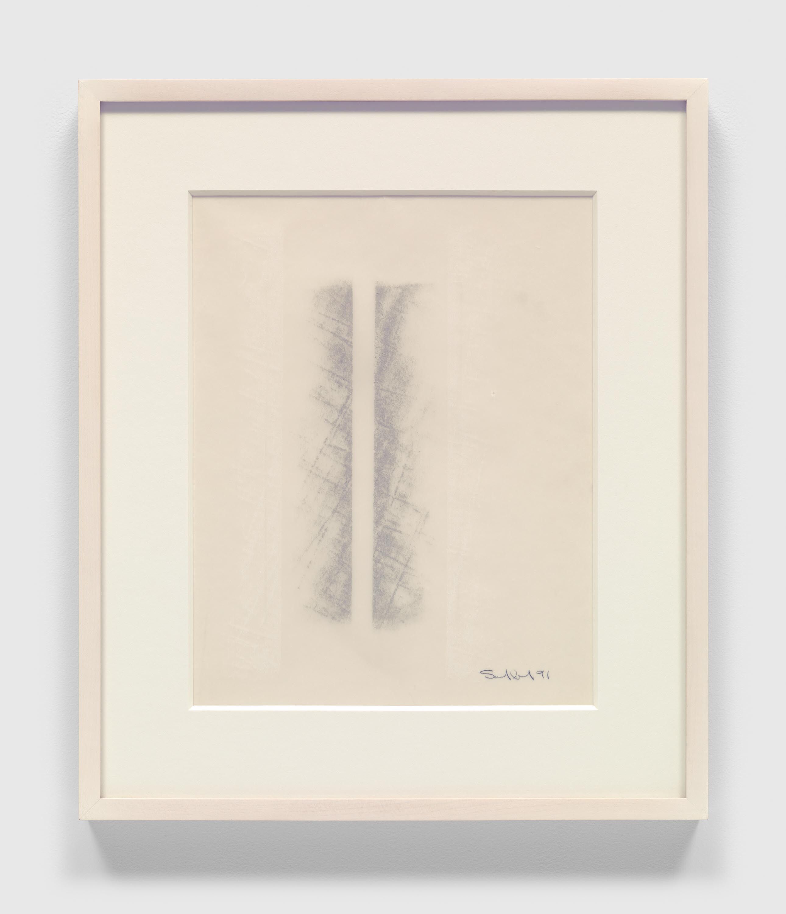 An untitled pastel on vellum drawing by Fred Sandback, dated 1991.