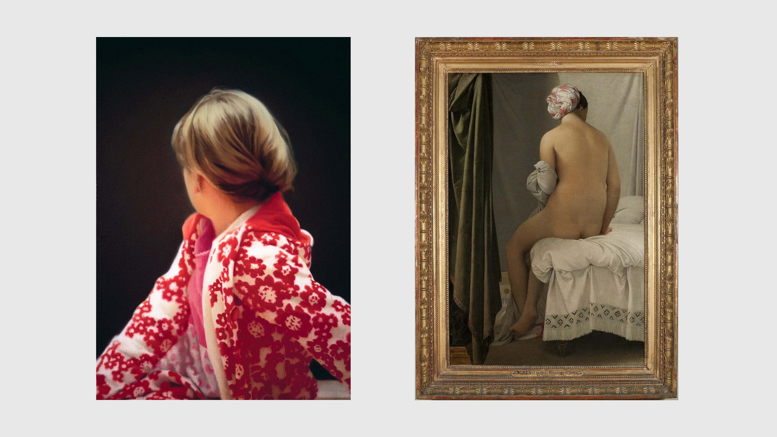 Gerhard Richter, Betty, 1988 (left); Jean-Auguste-Dominique Ingres, La Baigneuse, Dite Baigneuse de Valpinçon (The Bather, Called the Bather of Valpinçon), 1808.
