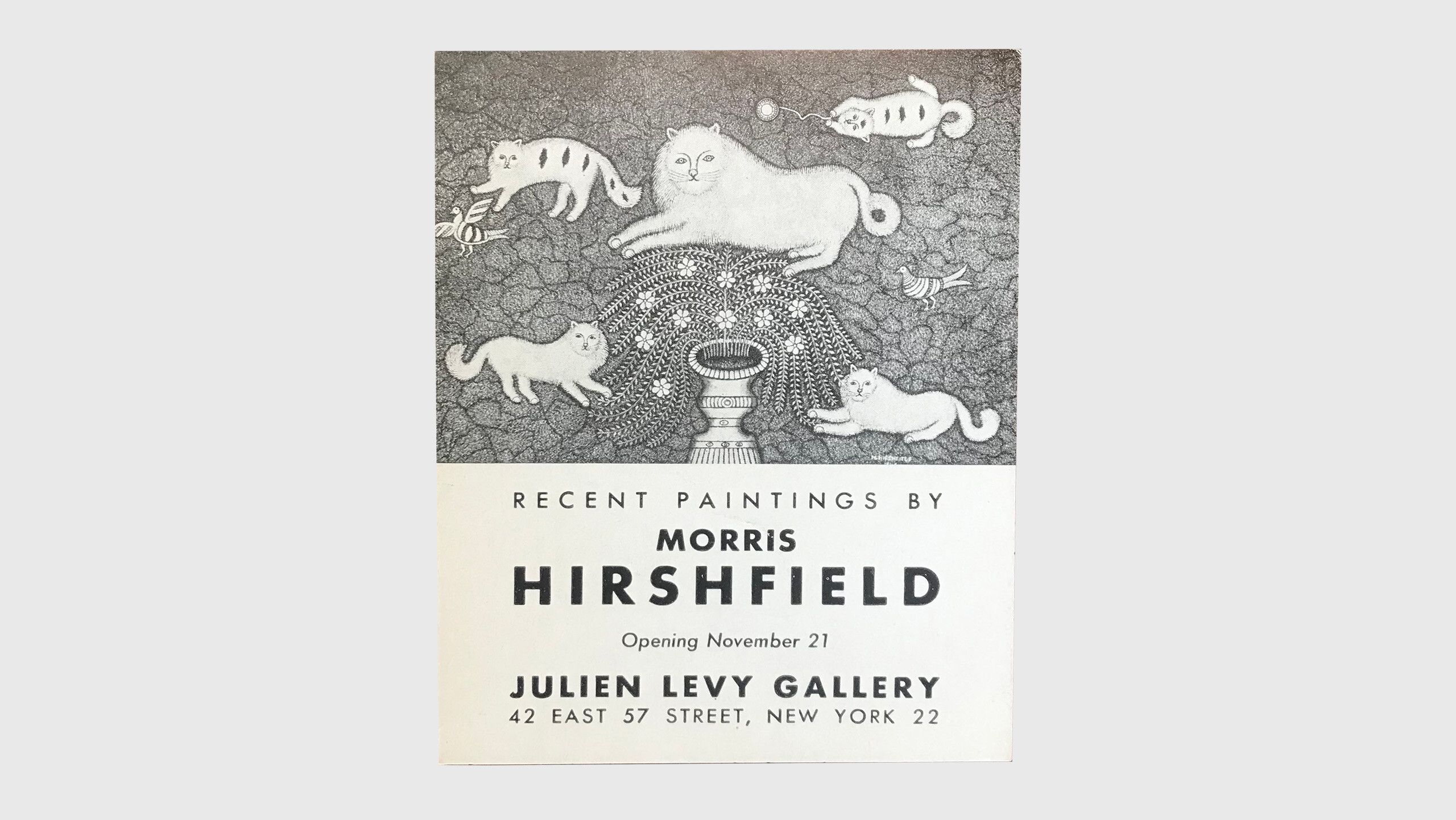 An Exhibition announcement for Recent Paintings by Morris Hirshfield, Julien Levy Gallery, New York, dated 1944