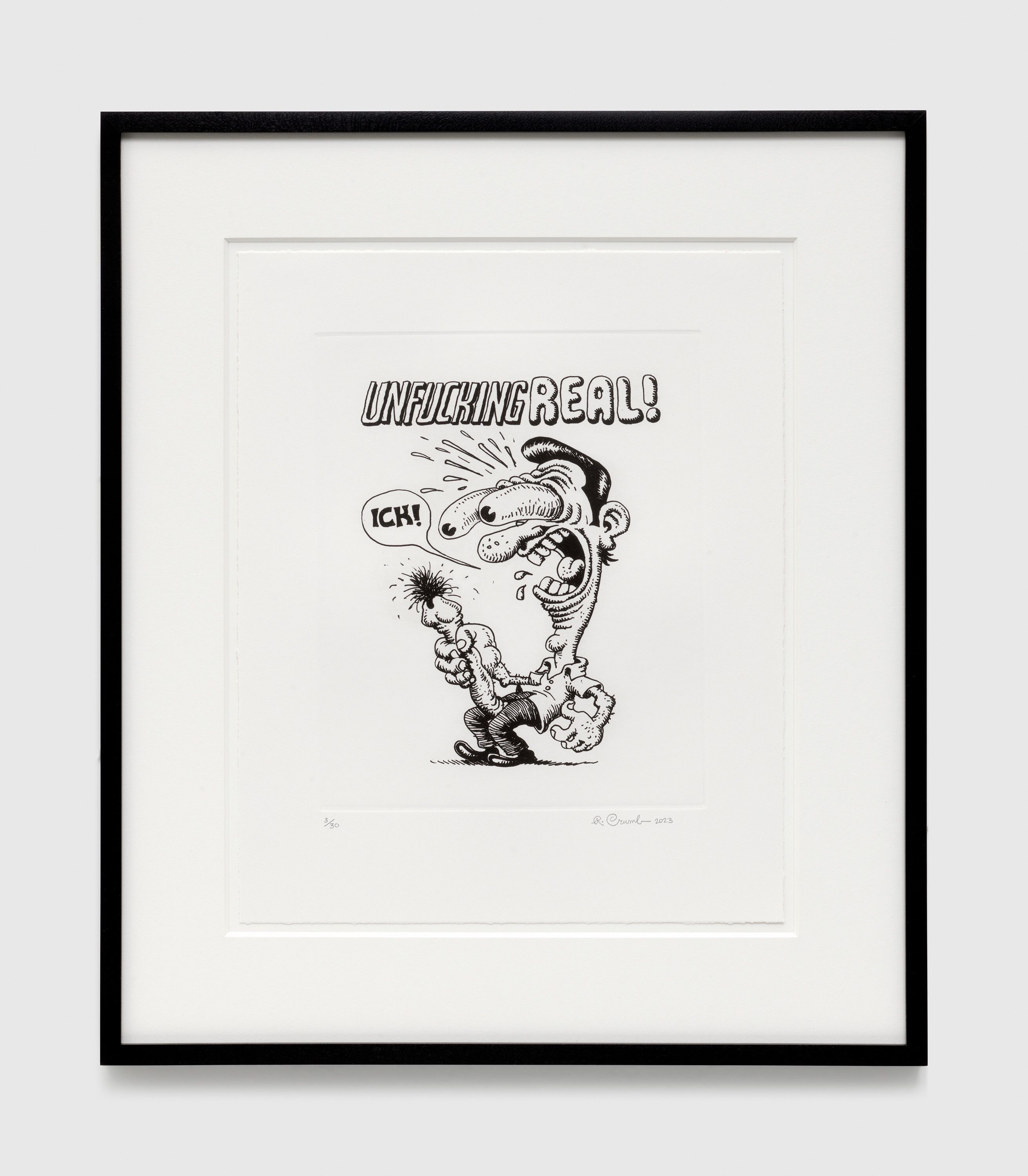 A print by R. Crumb, titled Ick, dated 2023.