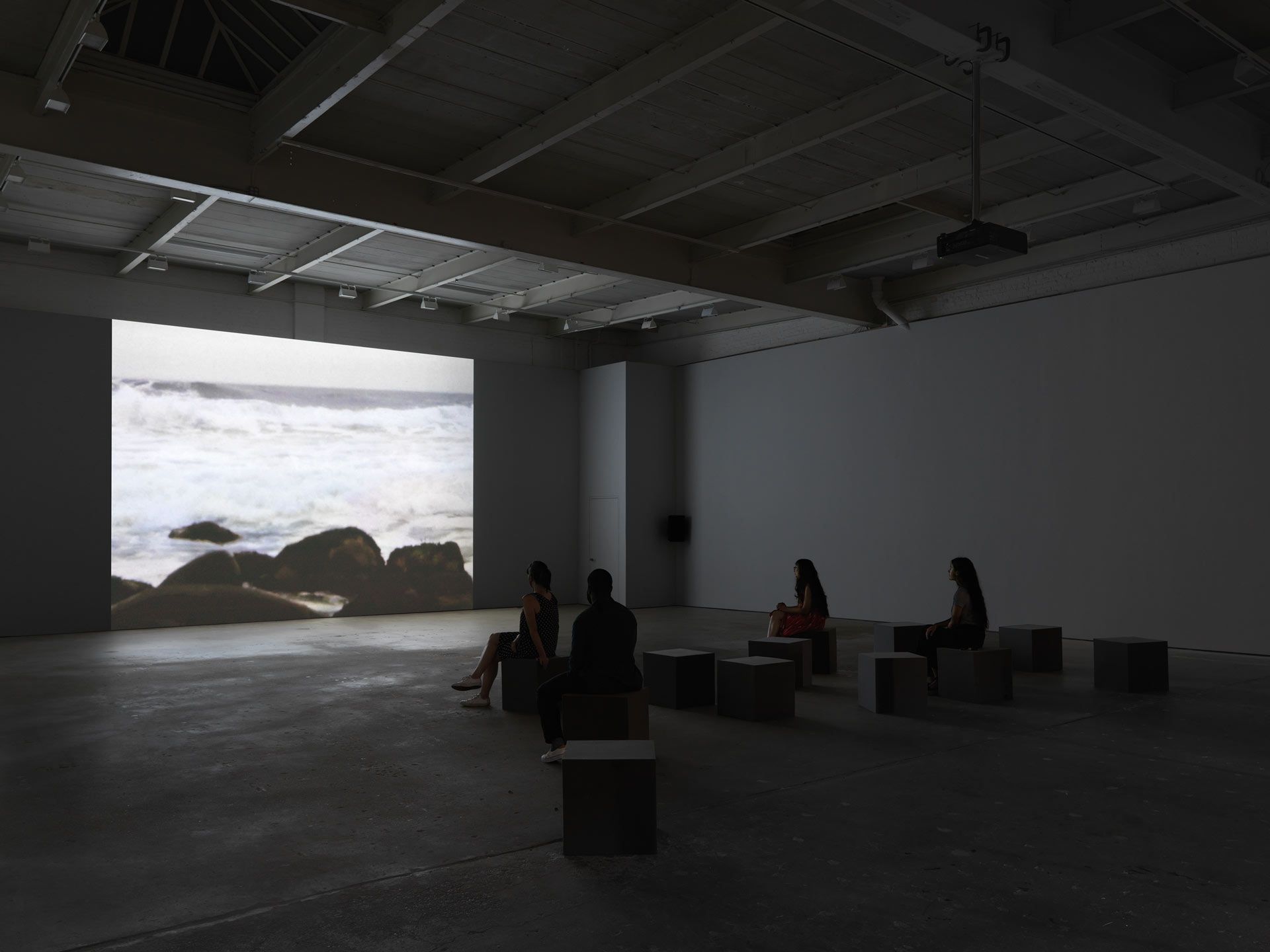 An installation view featuring a film by James Welling, dated 2017