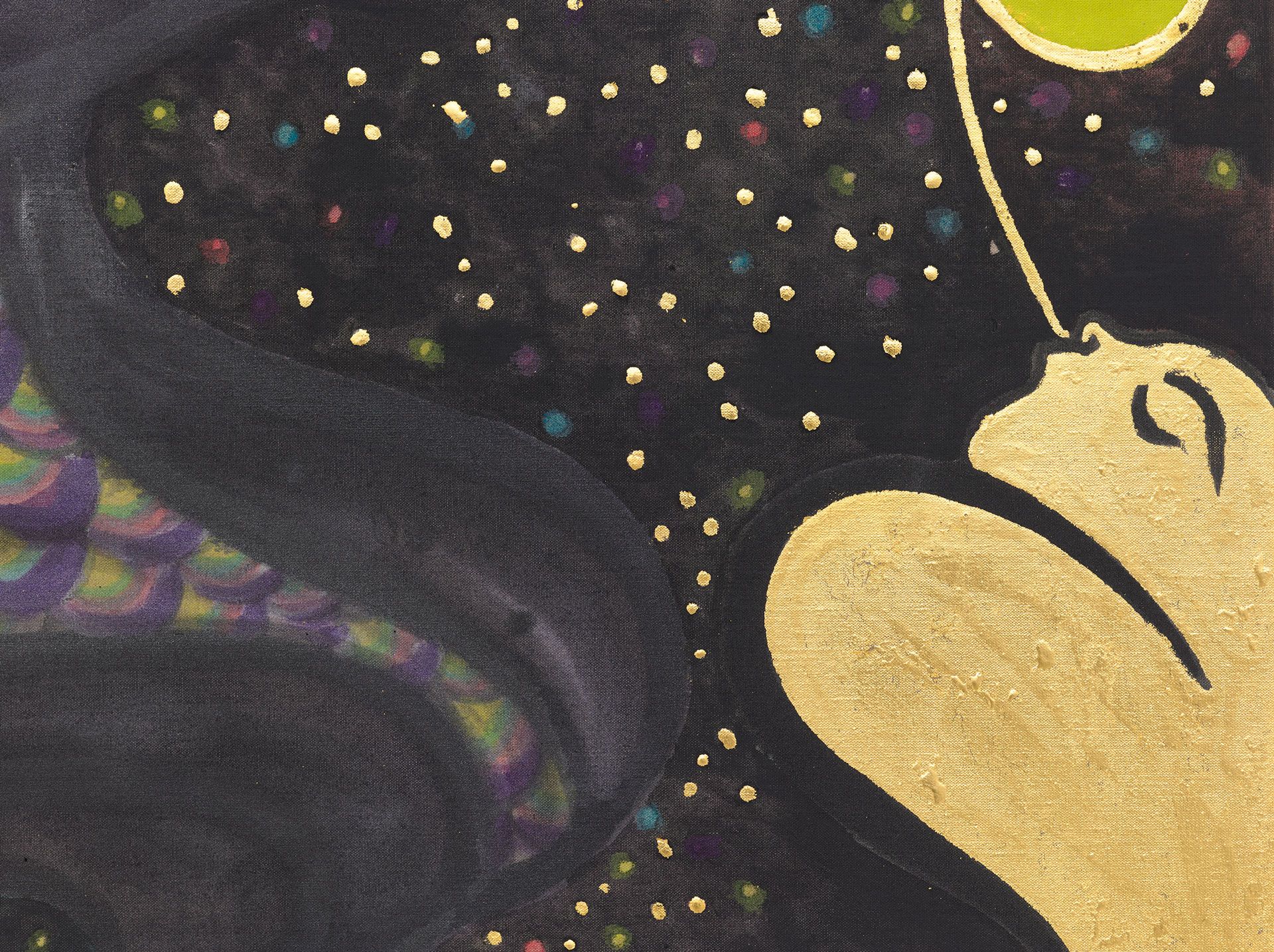 A detail from a painting by Chris Ofili, titled Vessel 11, dated 2019