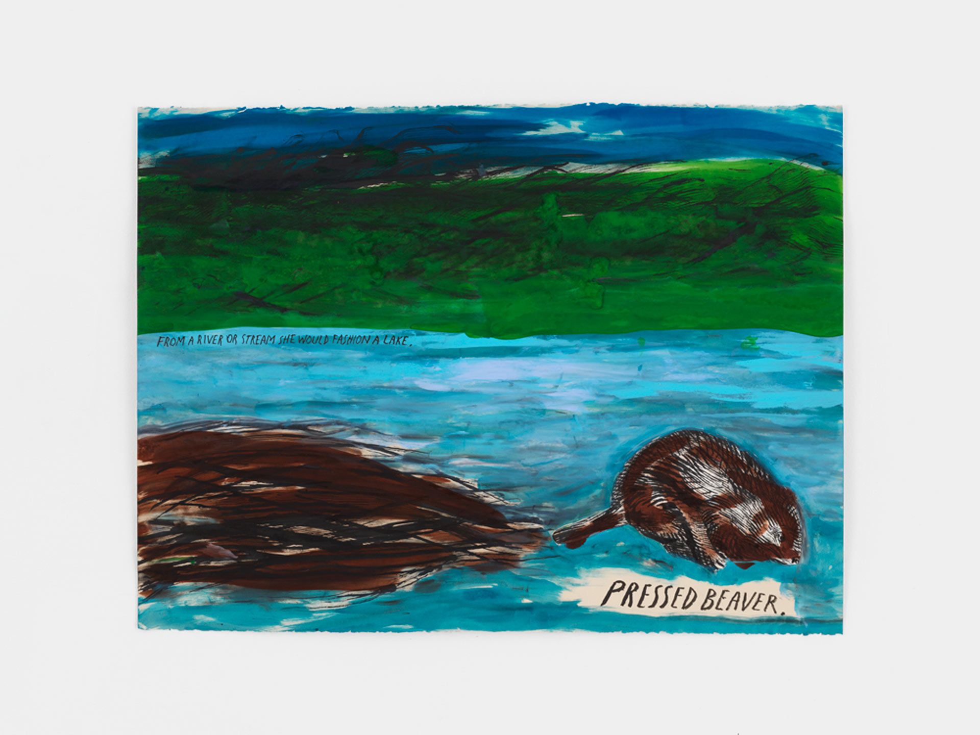 A drawing by Raymond Pettibon, titled No Title (Pressed Beaver), dated 2017.