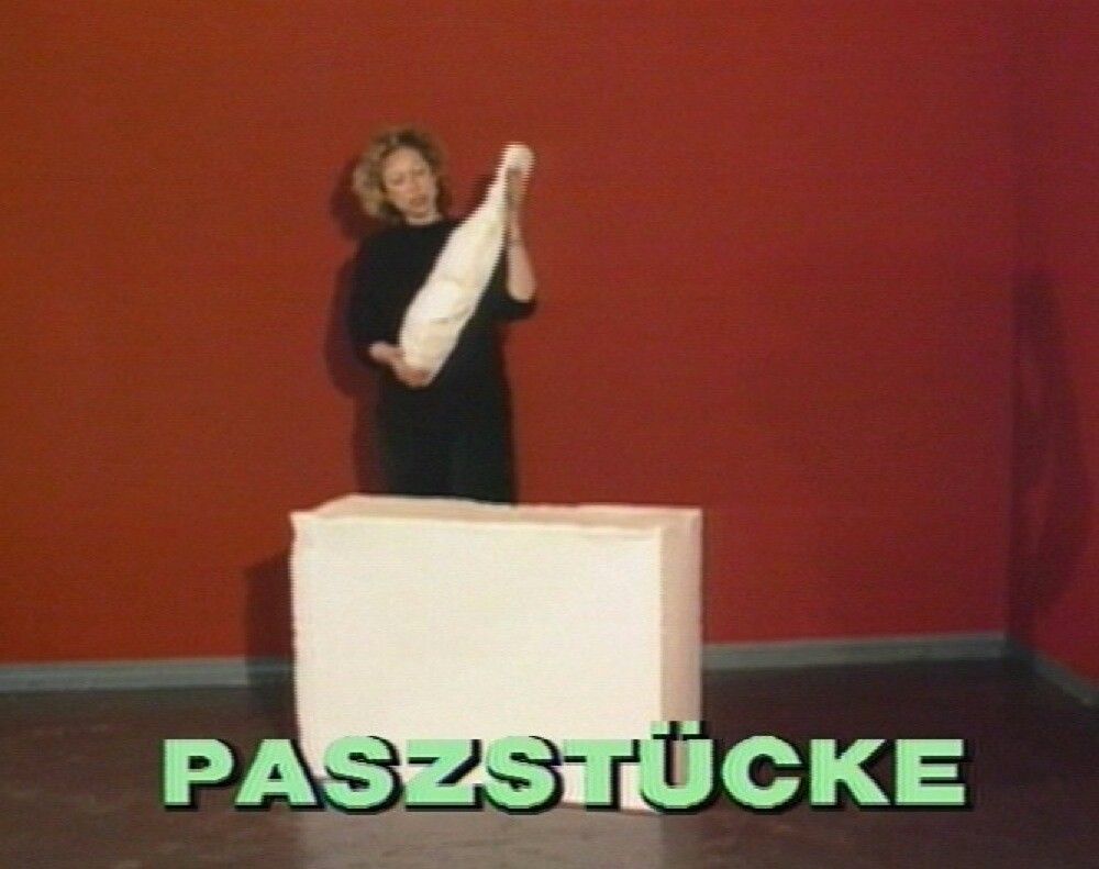 A video by Bernhard Riff and Franz West, titled Paßstücke für Venedig (Adaptives for Venice), dated 1990.