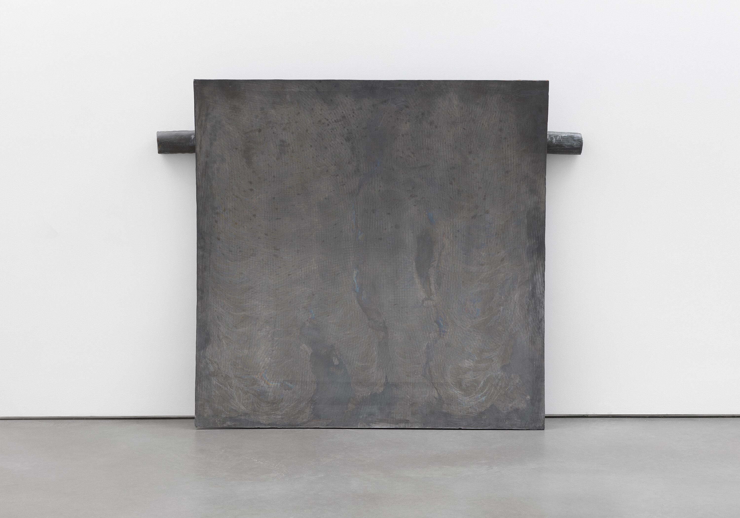 A sculpture by Richard Serra, titled Plate Roll Prop, dated 1969.