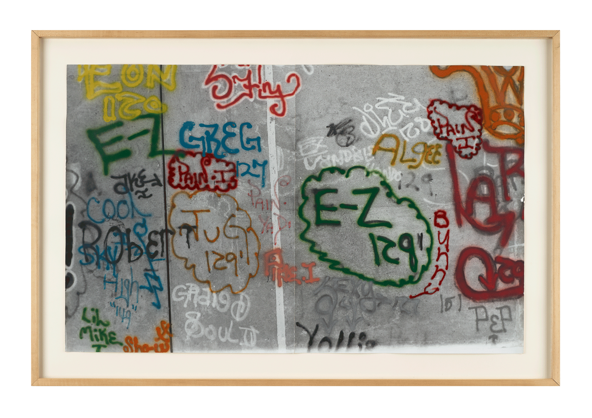 A photograph by Gordon Matta-Clark, titled Graffiti: E-Z 129, dated 1973.