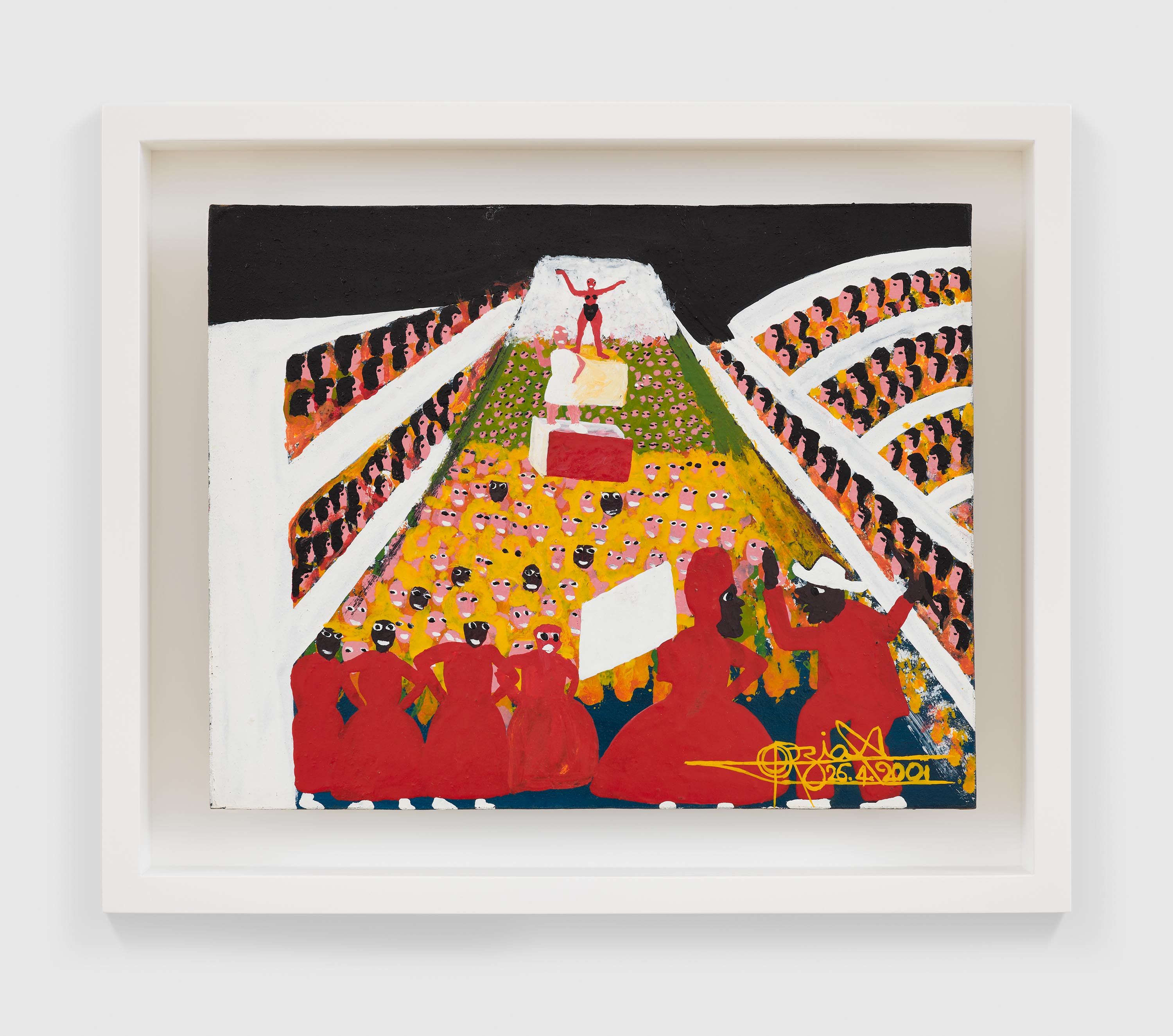 A painting by Odoteres Ricardo de Ozias, titled A escola desfilando, dated 2001.