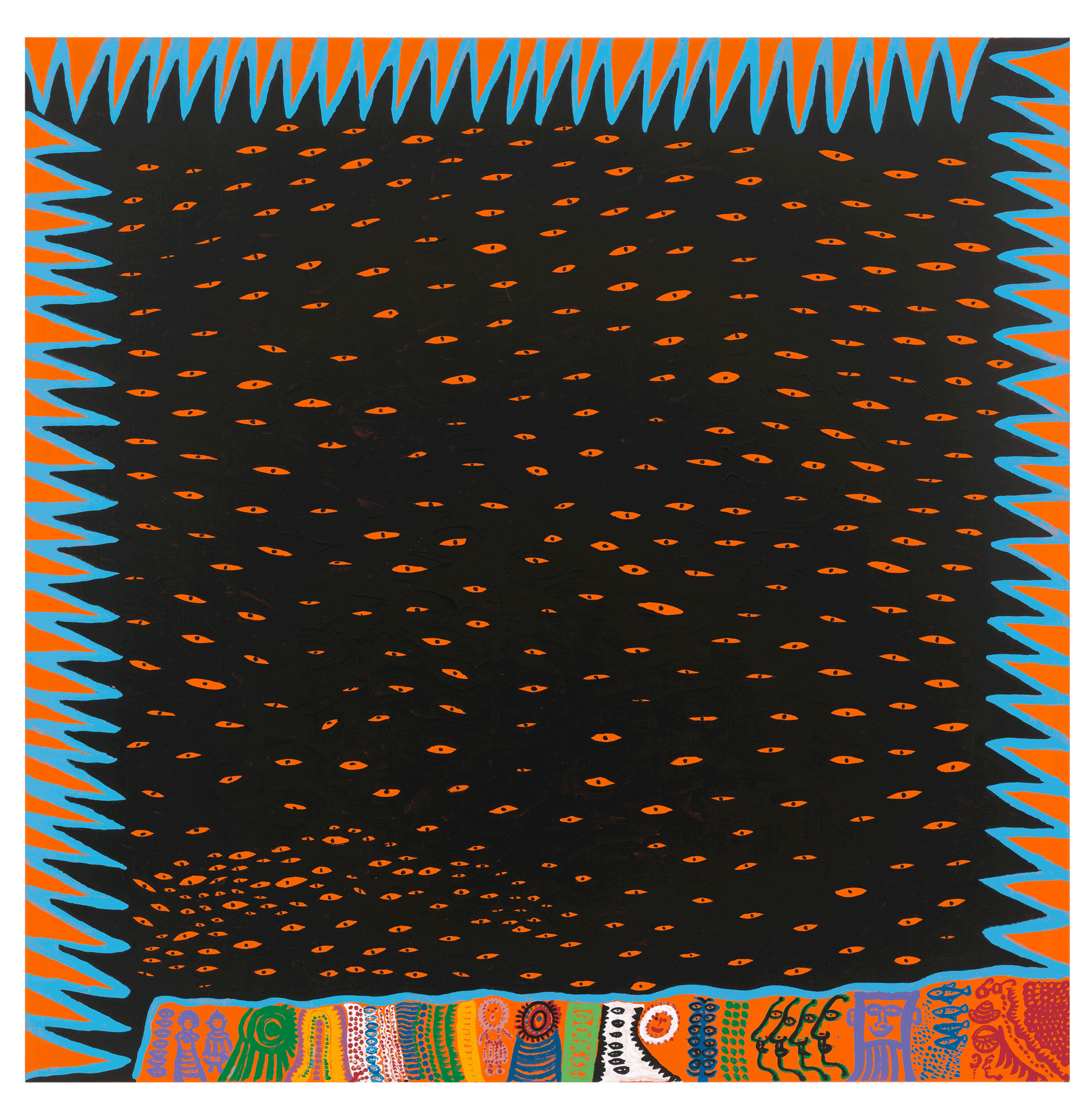 A painting by Yayoi Kusama, titled I WHO HAVE TAKEN AN ANTIDEPRESSANT, dated 2014.