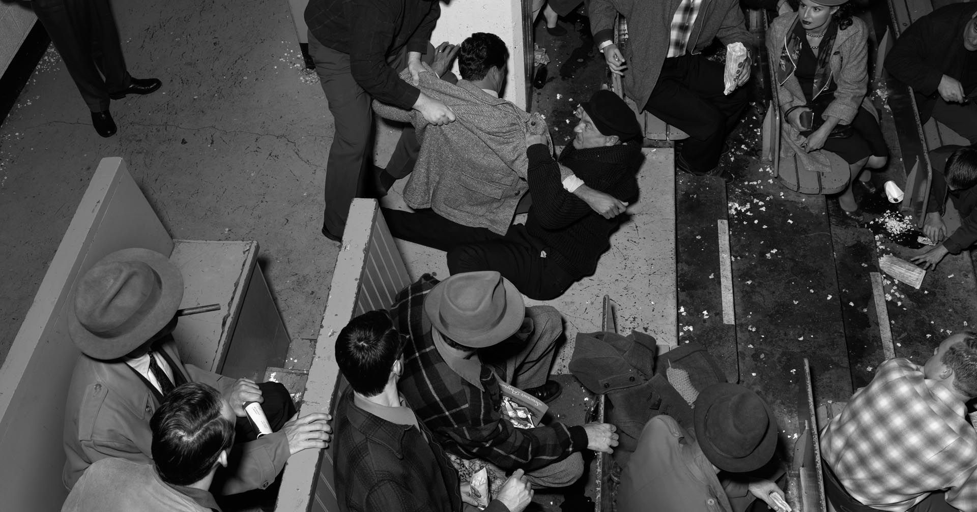 A photograph by Stan Douglas titled Hockey Fight, dated 2010.