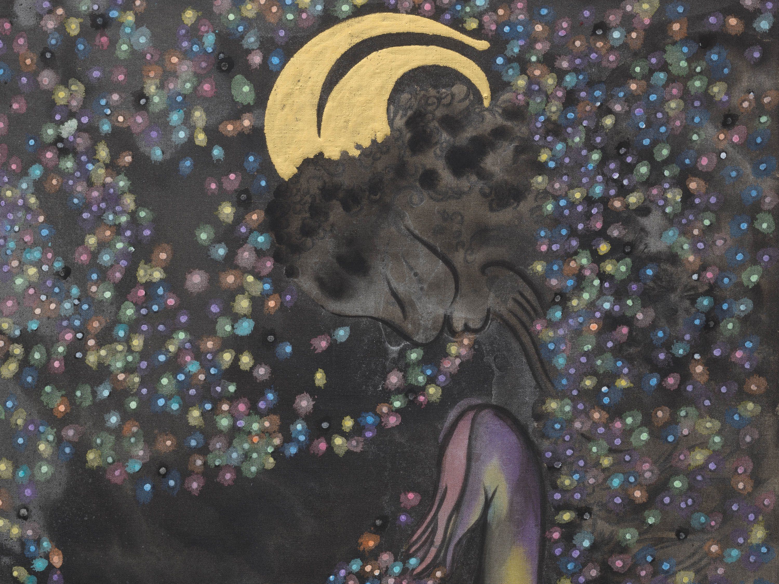 A detail from a work by Chris Ofili, titled Satyr and Selkie 1, dated 2020.