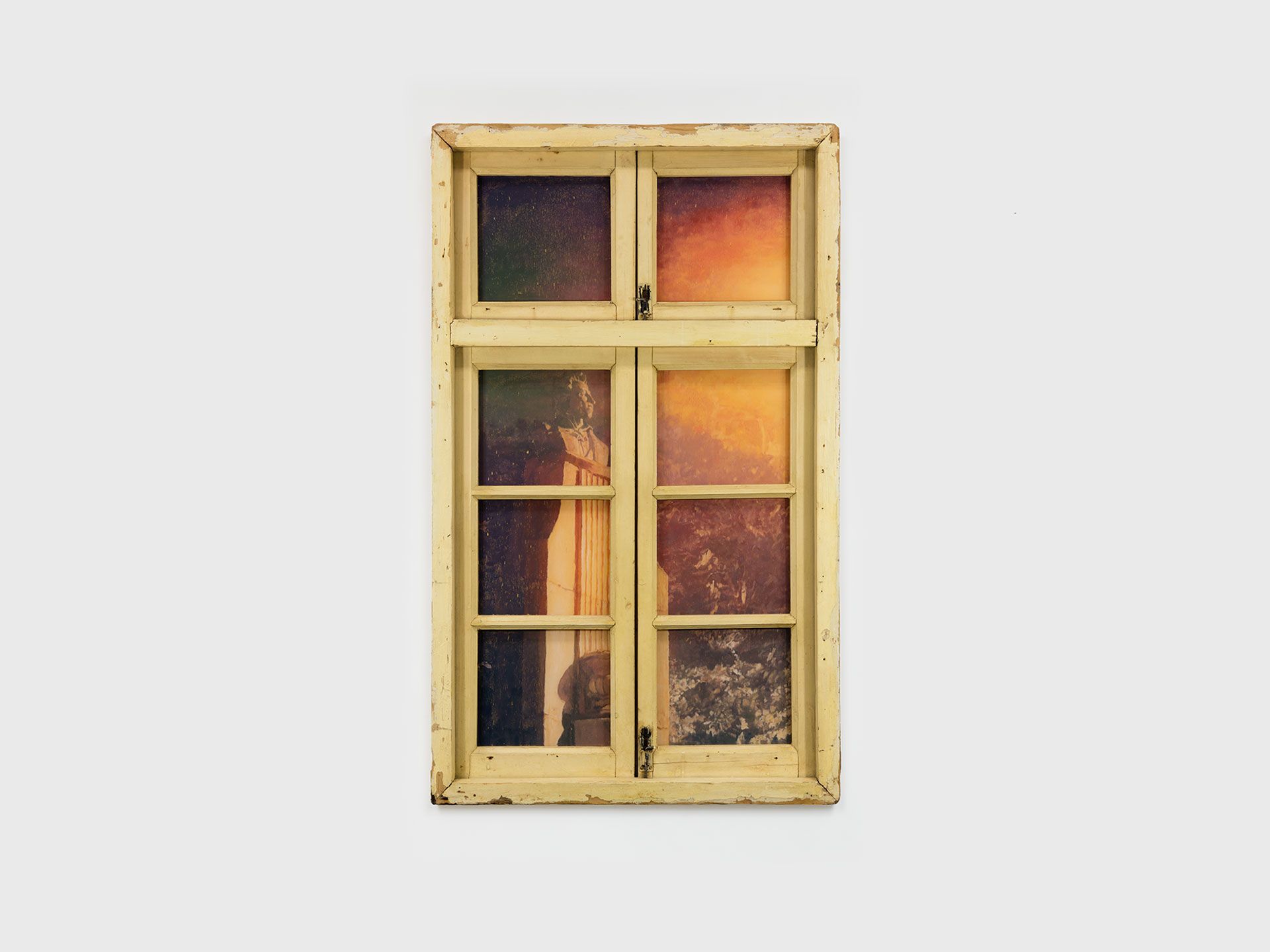 A painting by Li Qing, titled Neighbor's Window: Statue of A Poet, dated 2016.