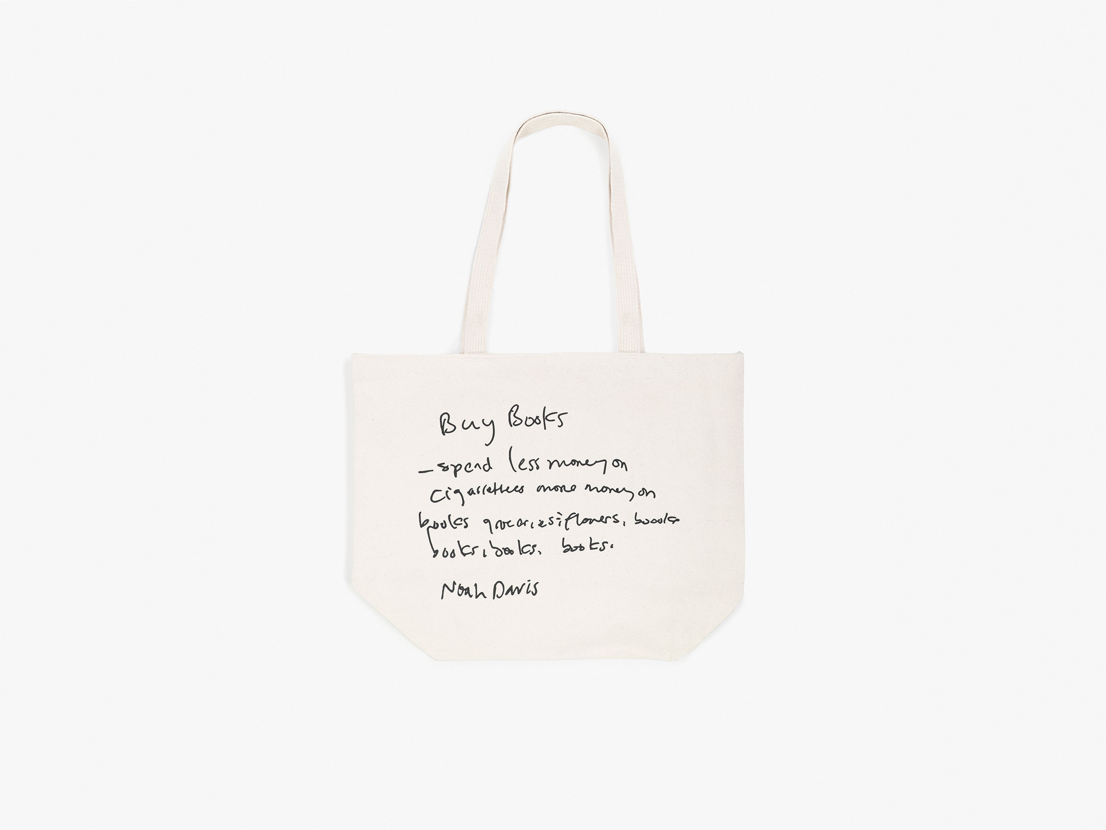 A heavy-duty cotton canvas tote, featuring a handwritten excerpt from Noah Davis’s personal journals.