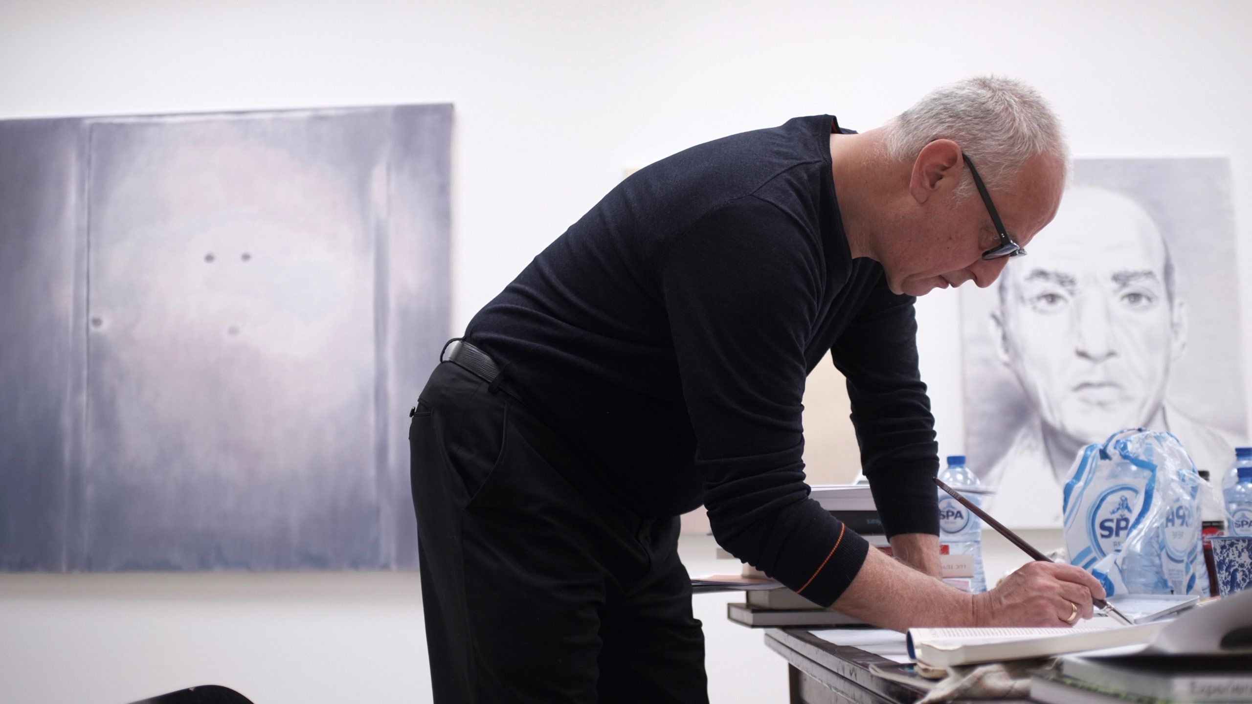 A photograph of Luc Tuymans in his Studio, dated 2020