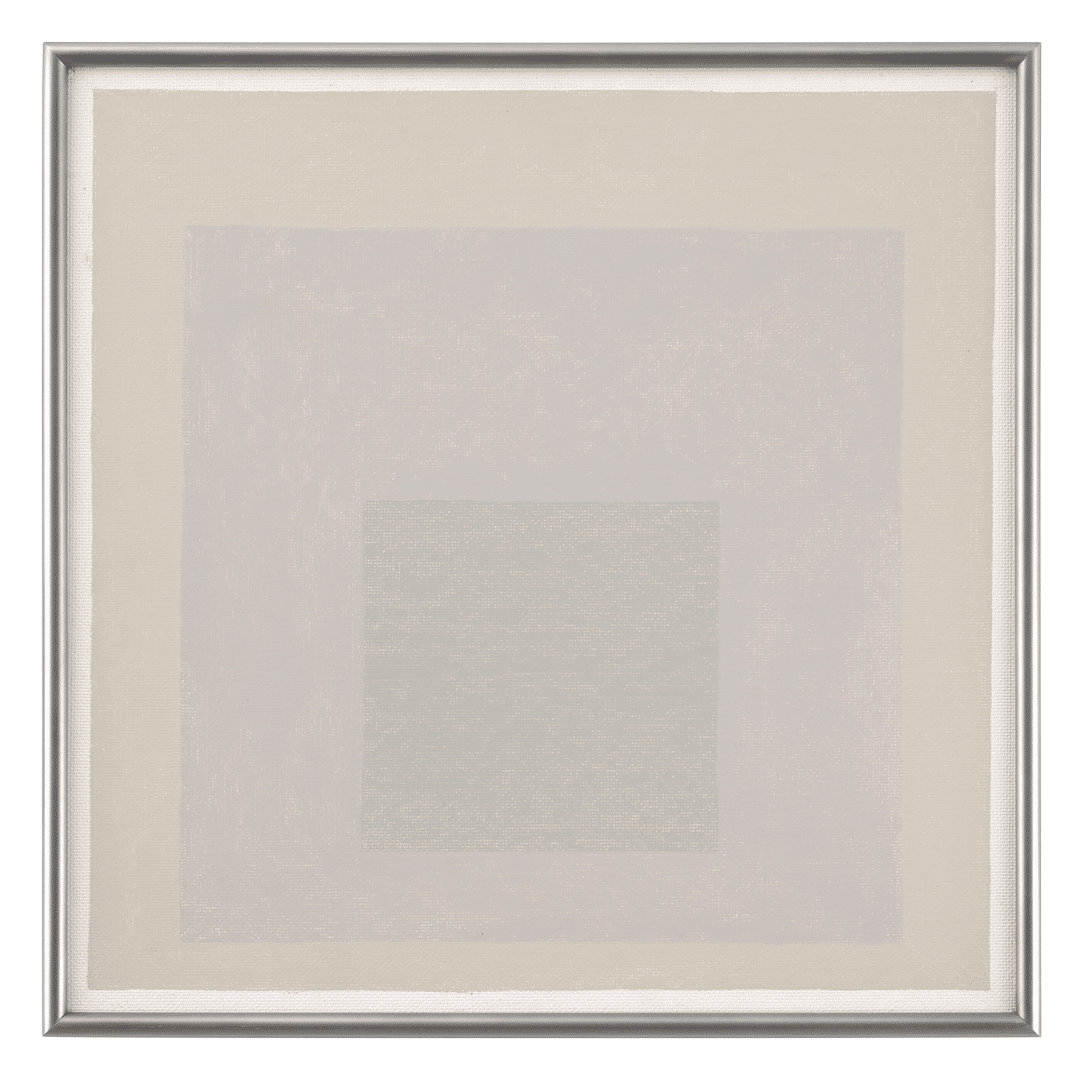 An oil painting on Masonite by Josef Albers, titled Homage to the Square: In Ivory Mist, dated 1964.