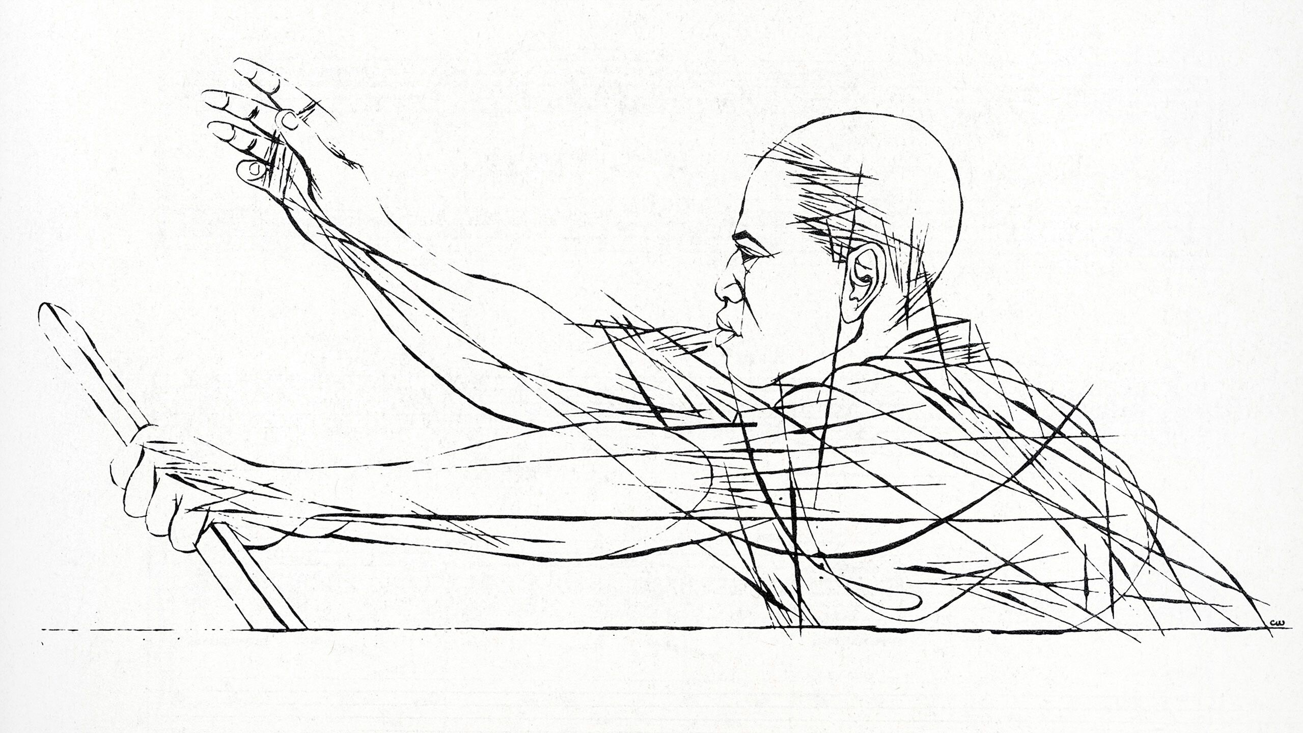 This is a line drawing for the work titled Songs Belafonte Sings by Charles White.
