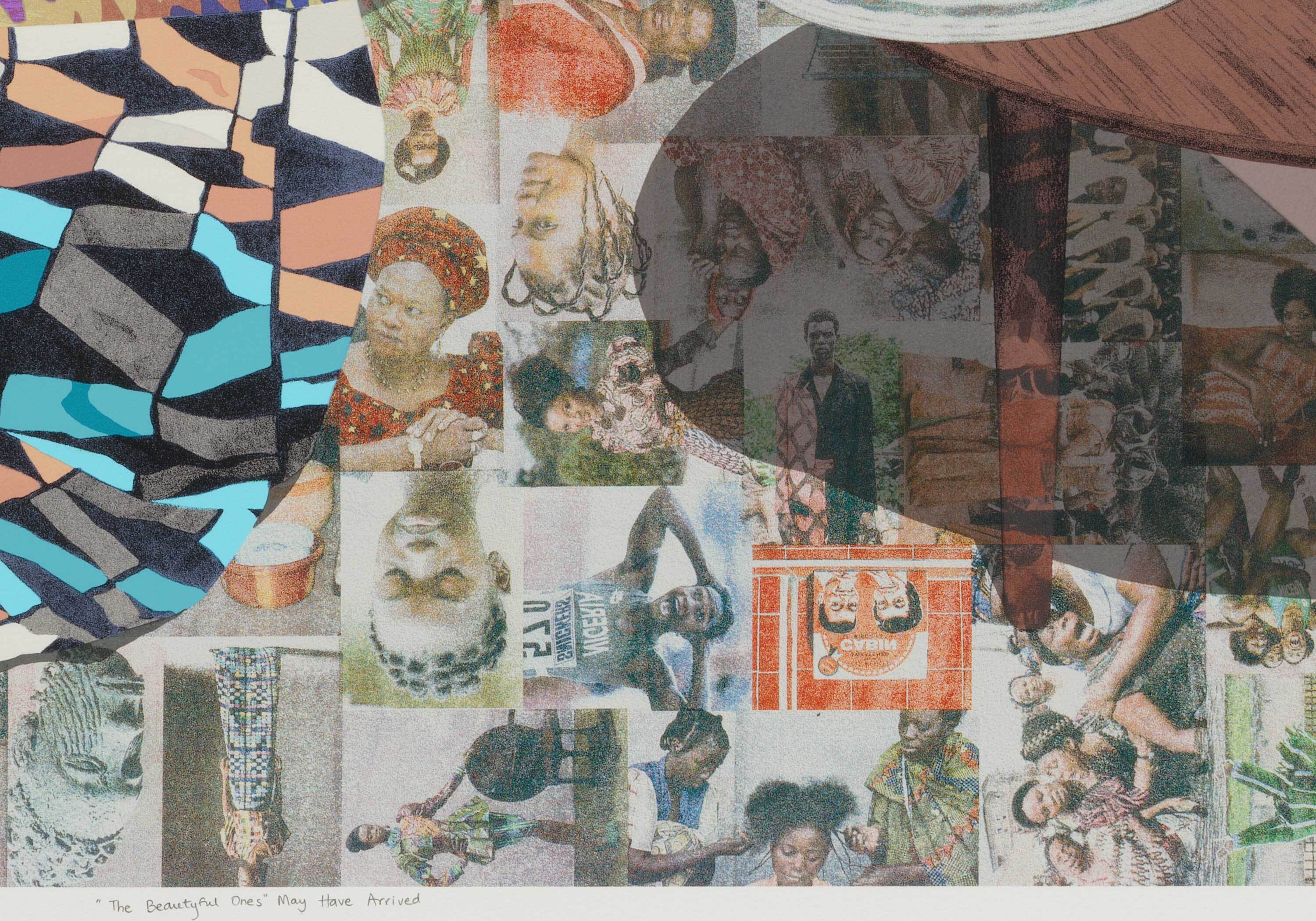 Njideka Akunyili Crosby, “The Beautyful Ones” May Have Arrived, 2023 (detail)