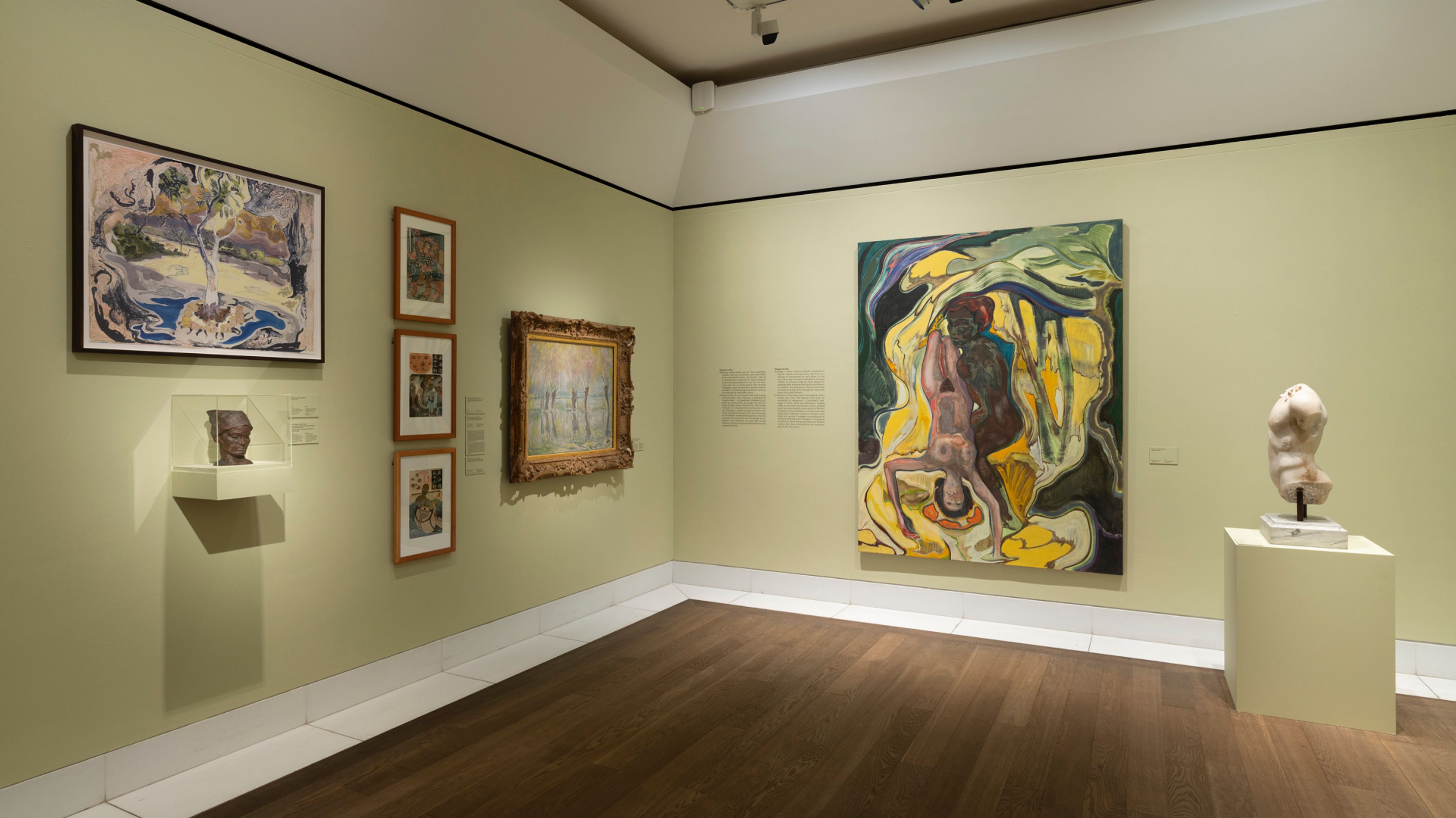 Installation view of the exhibition, Michael Armitage – Account of an Illiterate Man, at Ny Carlsberg Glyptotek in Copenhagen, dated 2021.