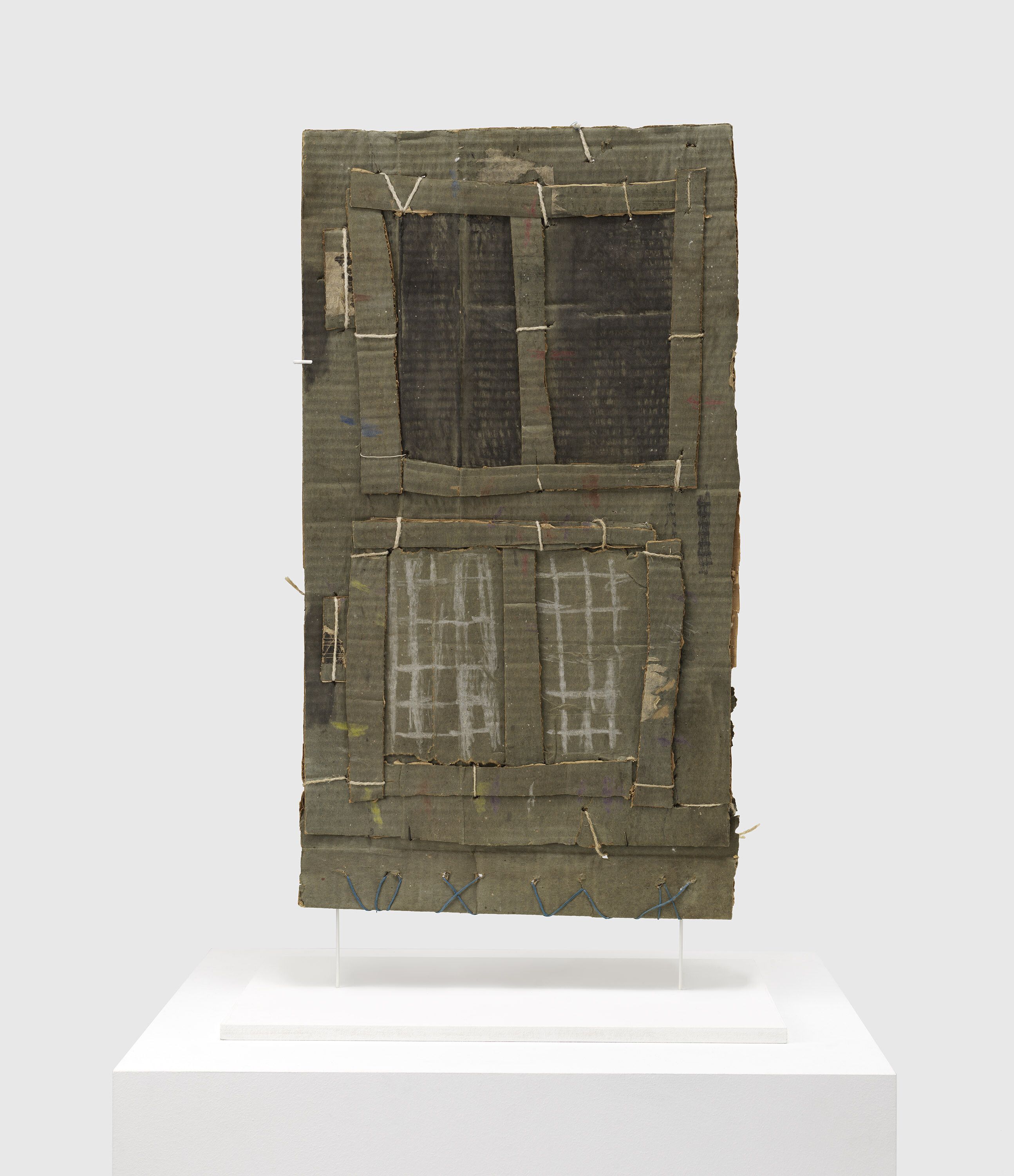 A soot, color, and string on found paper artwork by James Castle, called Untitled (green door), n.d.