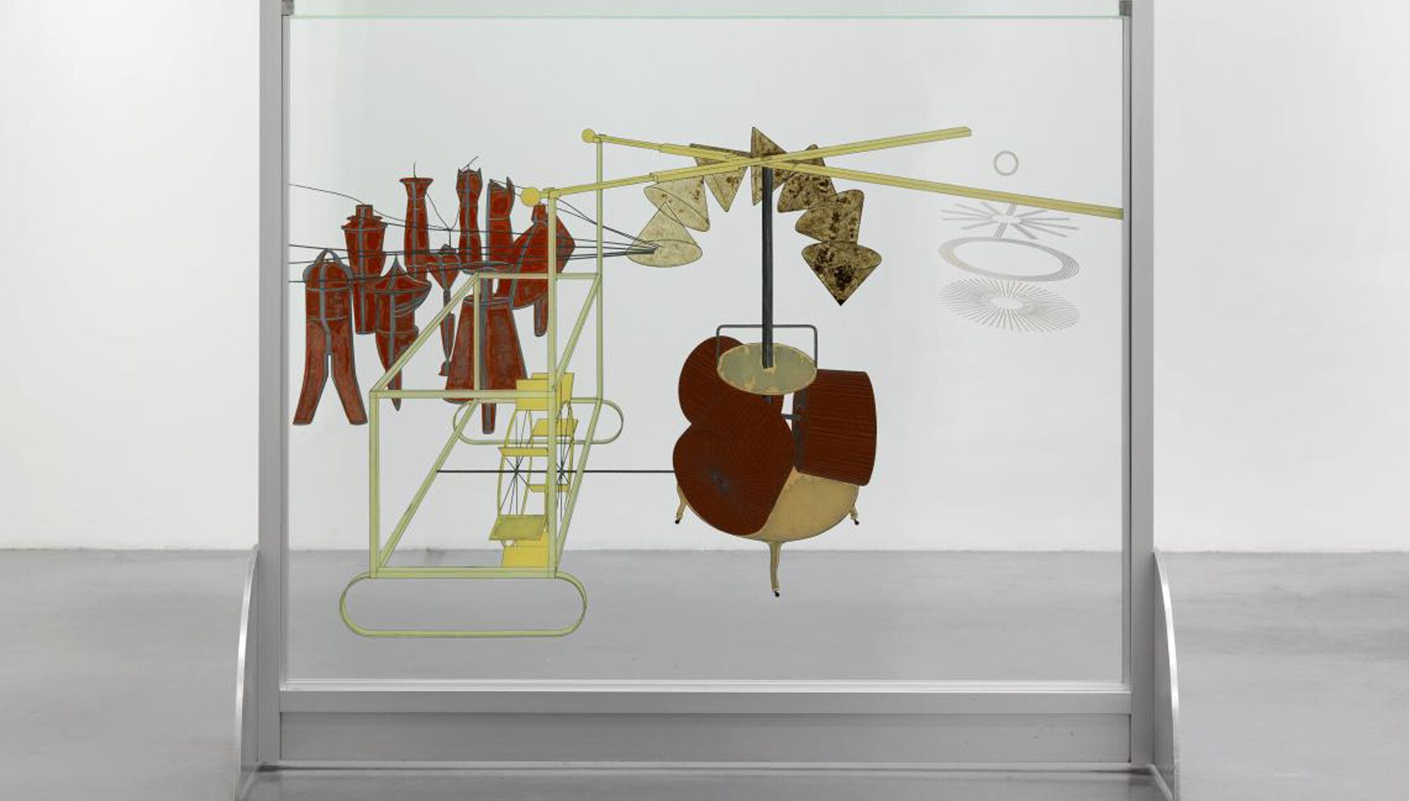 A sculpture work by Marcel Duchamp titled The Bride Stripped Bare by Her Bachelors, Even (The Large Glass), dated 1915–1923