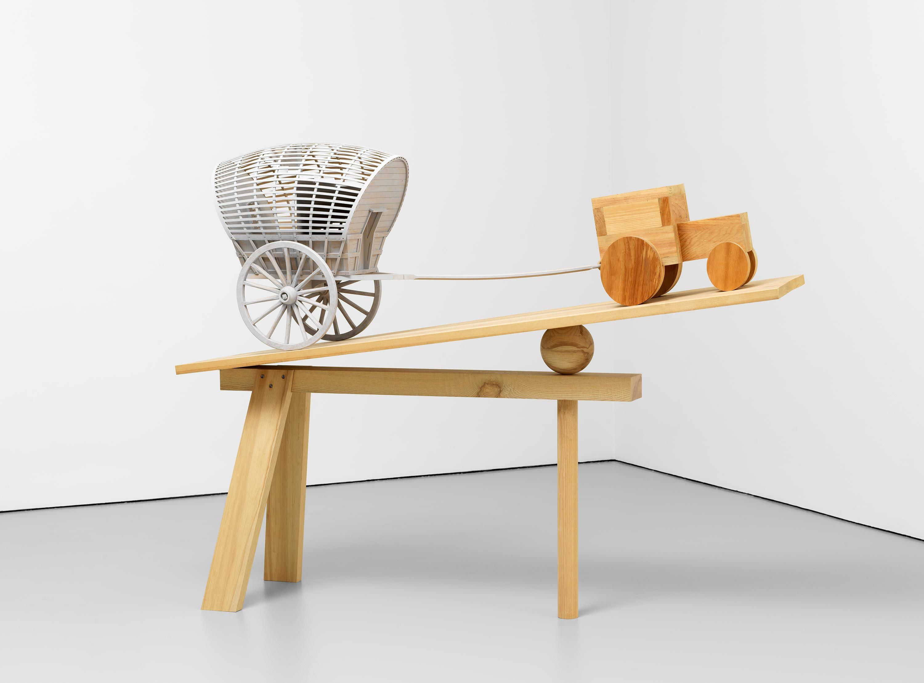 A mixed media sculpture by Martin Puryear, titled New Voortrekker, dated 2018.