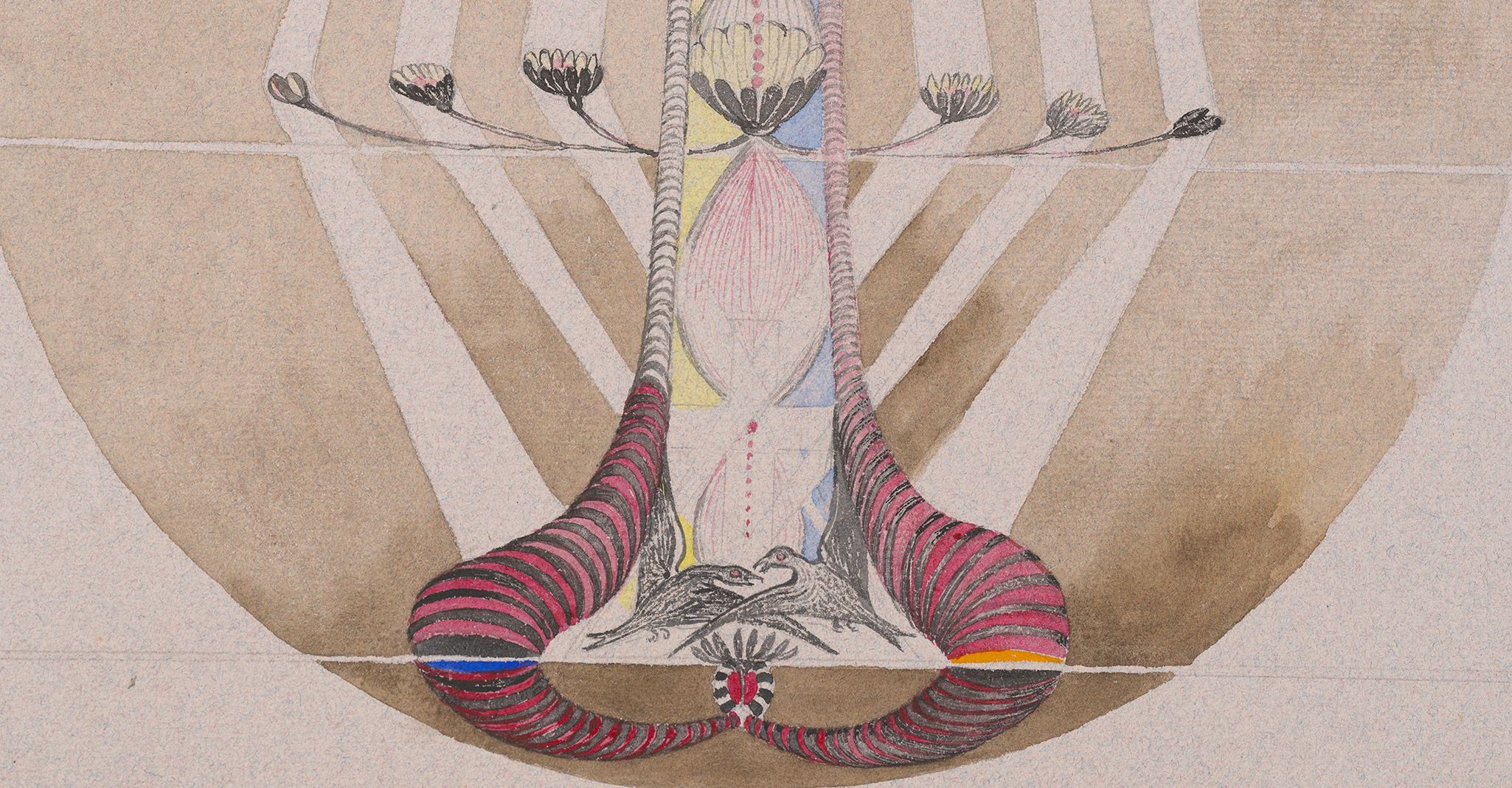 A detail from a series of watercolors by Hilma af Klint, titled Tree of Knowledge, dated 1913–1915.