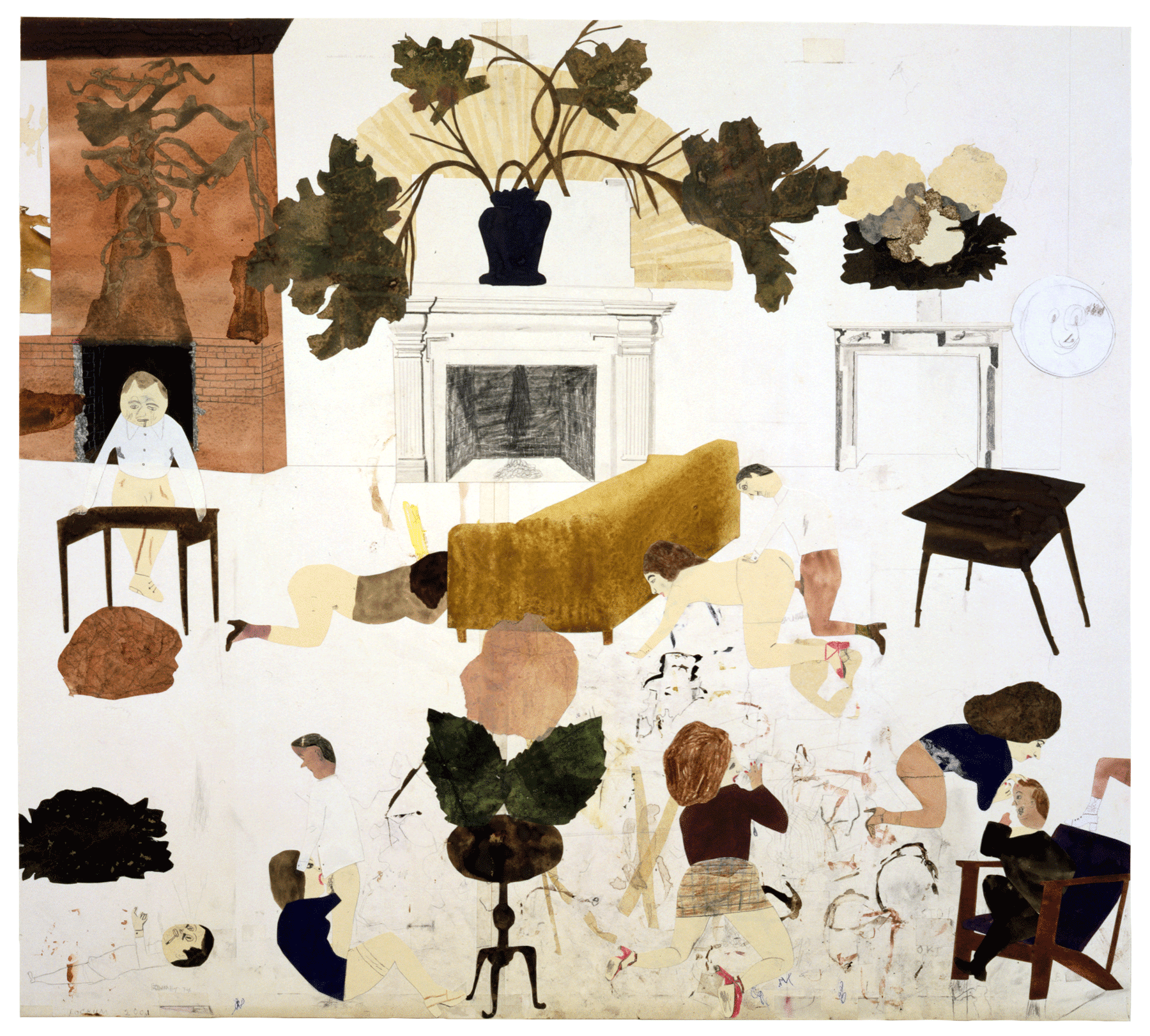 A work on paper by Jockum Nordström, titled Every Cabin Needs A Fireplace, dated 2001