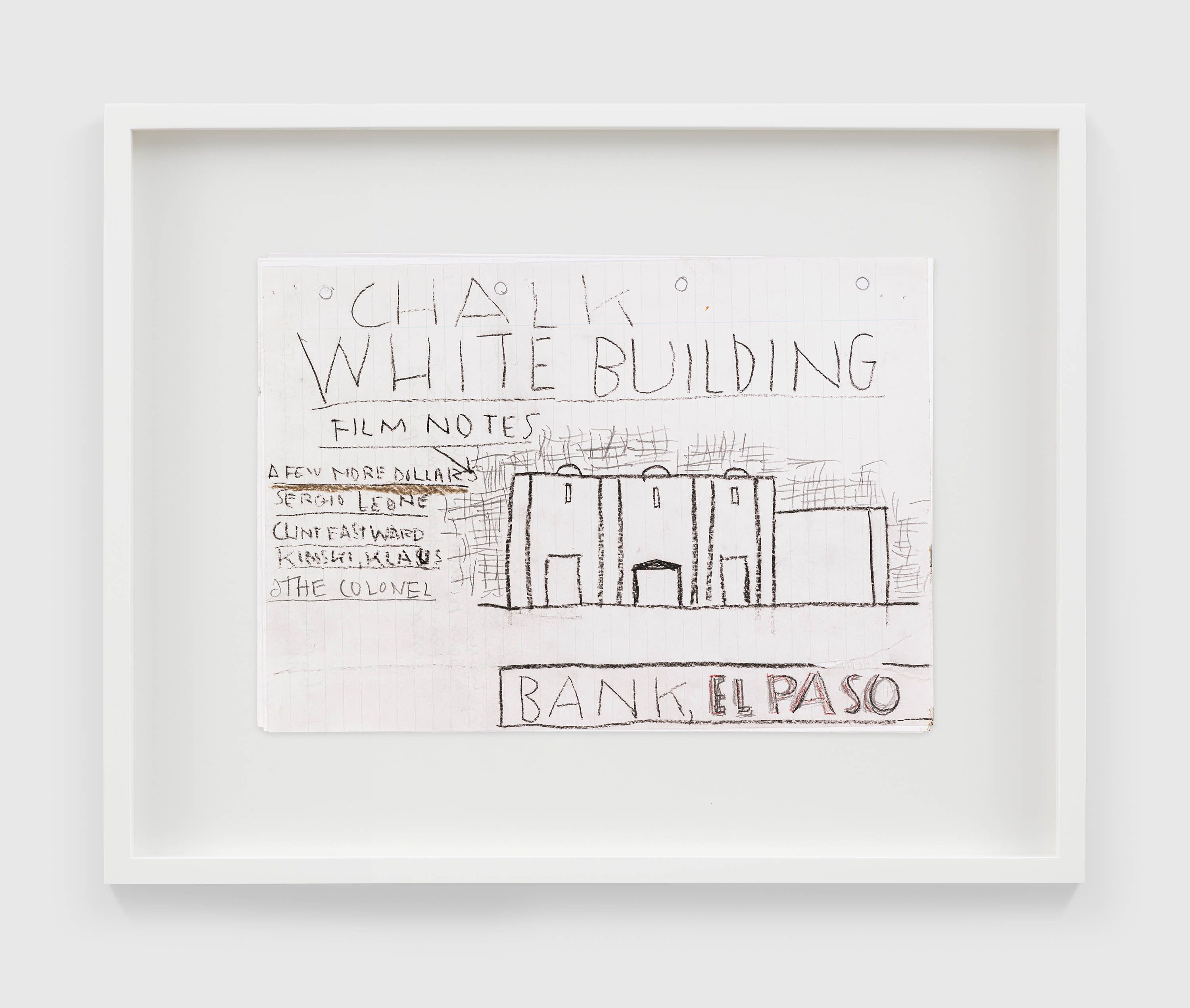 A work on paper by Rose Wylie, titled White Building, film notes, dated 2022.