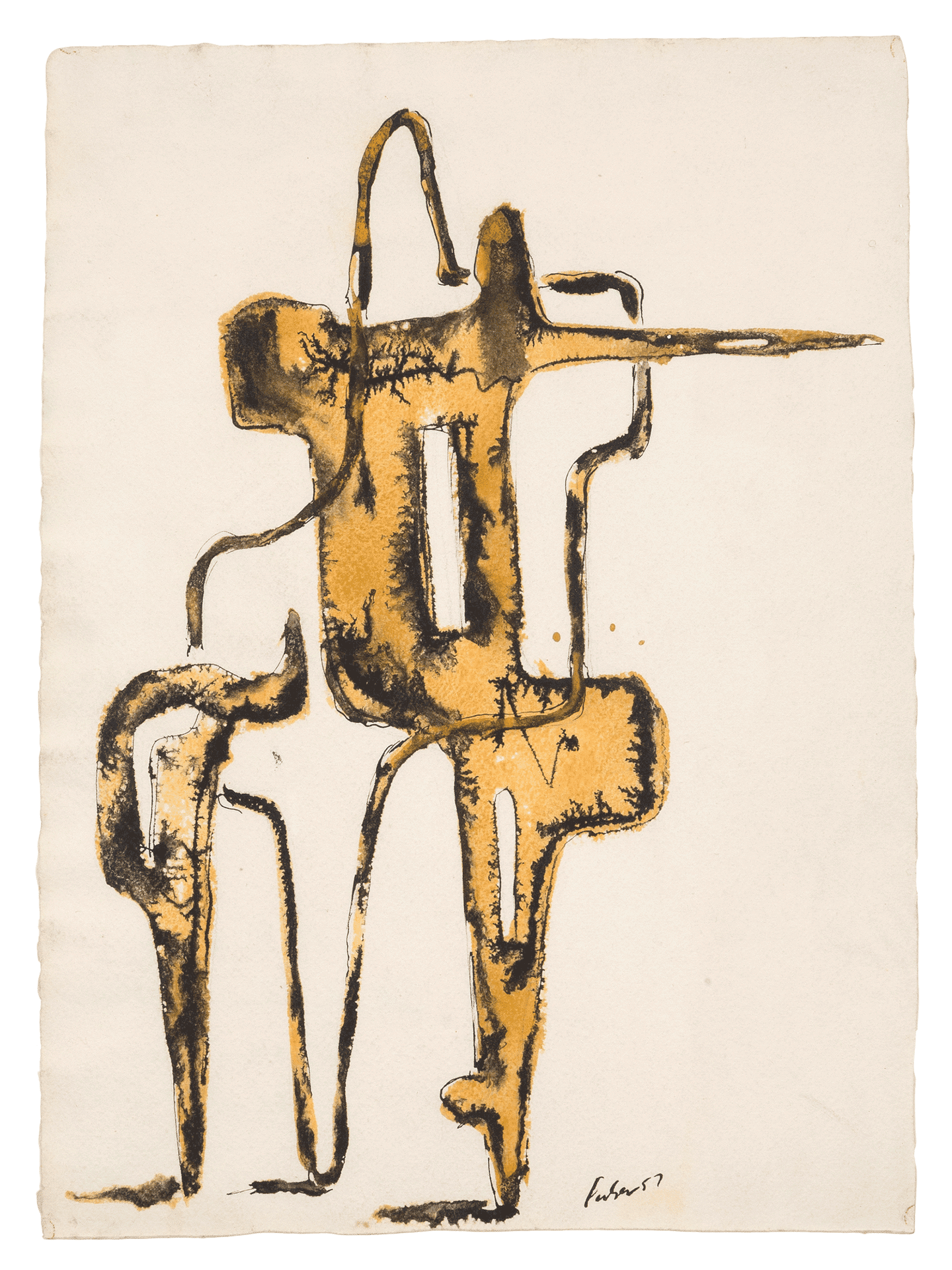 A drawing by Herbert Ferber, titled Study for Three, dated 1957. 