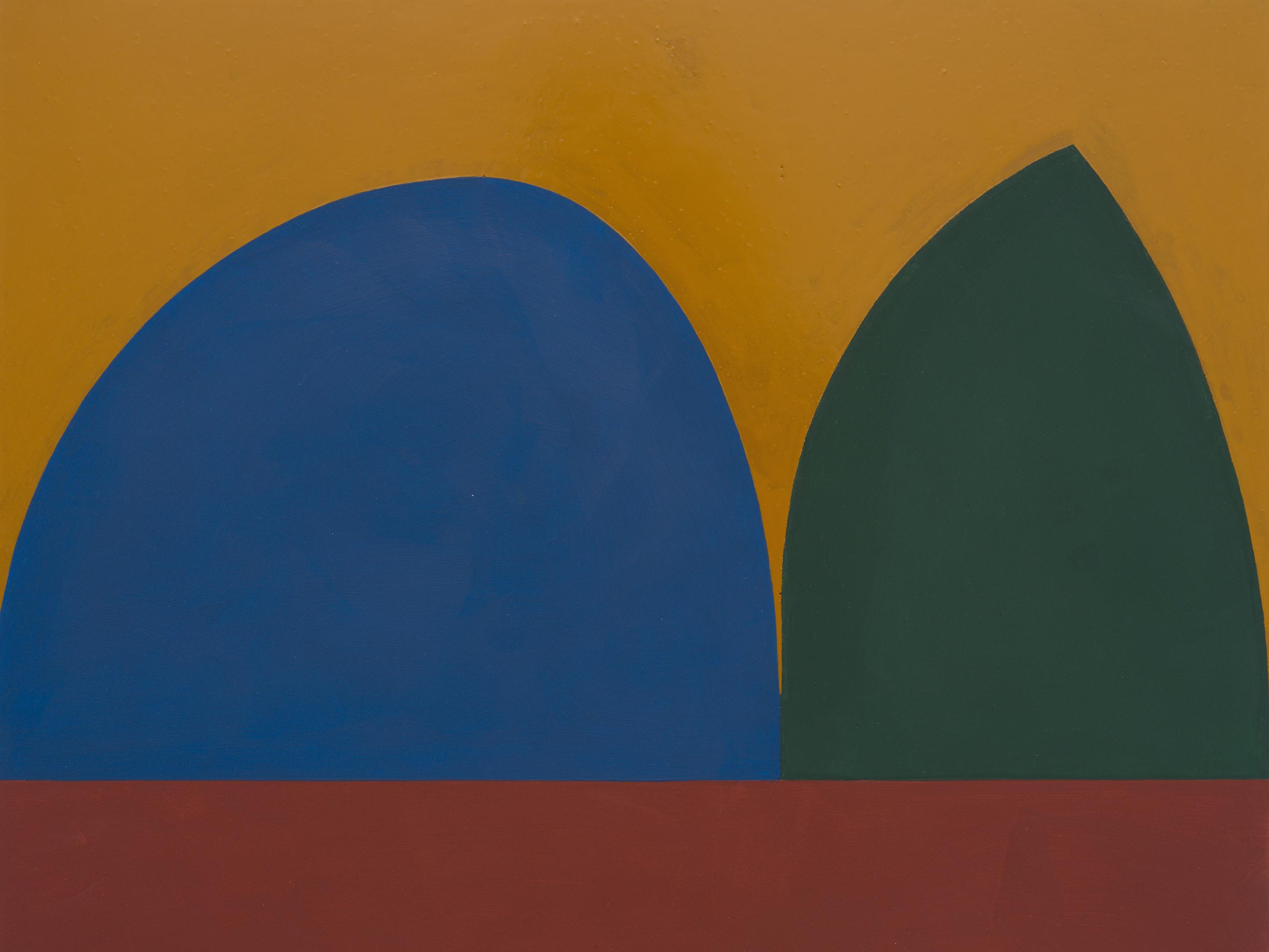A detail from a painting by Suzan Frecon, titled composition in 5 colors (tangerine), dated 2023.