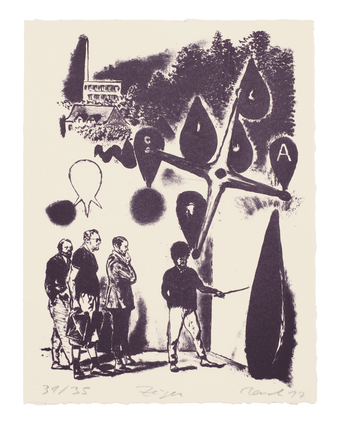 A print by Neo Rauch titled Zeiger, dated 2017