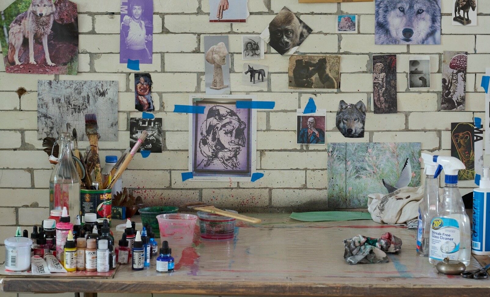 A Photo by Jason Schmidt of Huma Bhabha’s studio, in Poughkeepsie, New York.