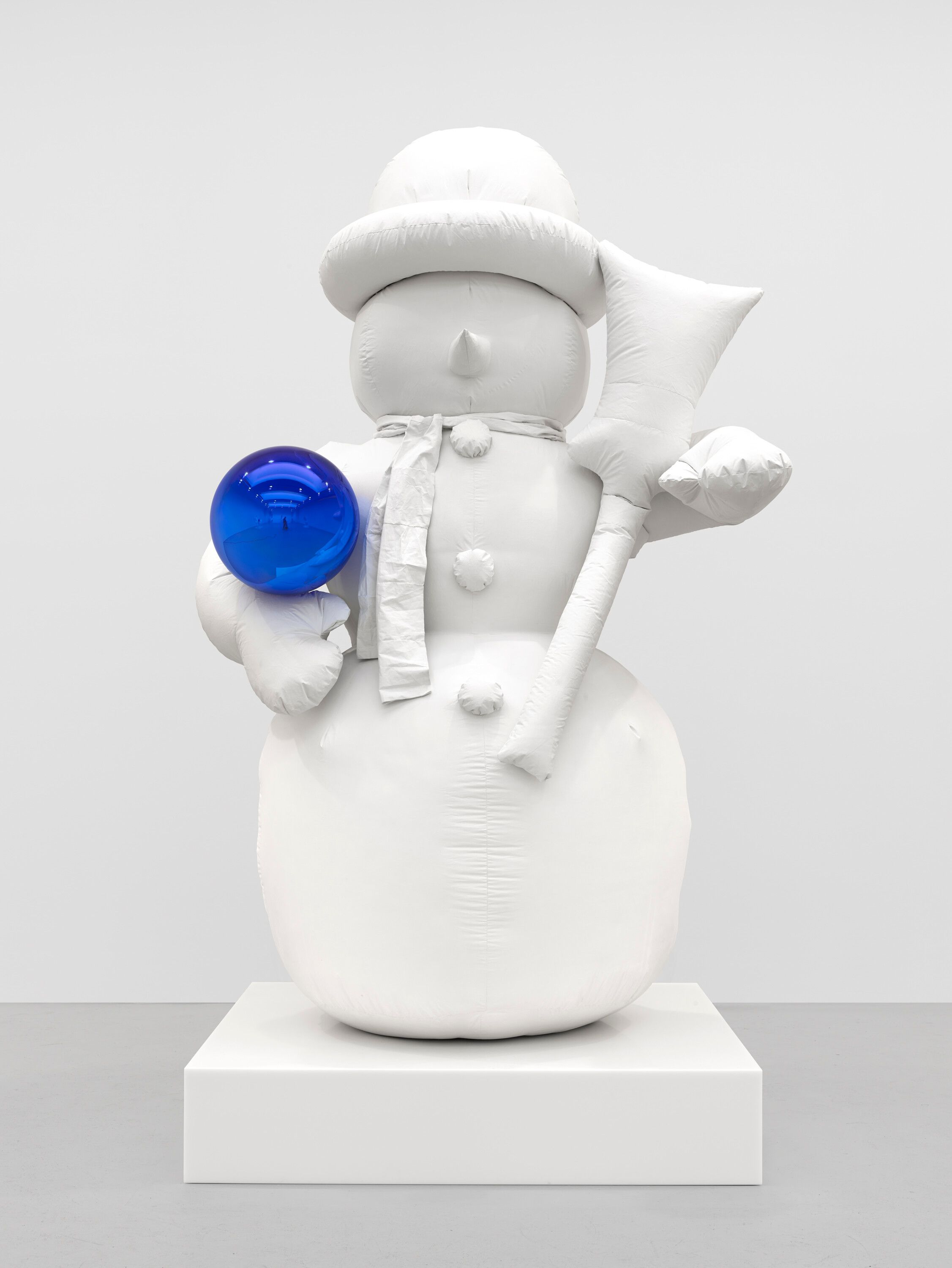A plaster and glass sculpture by Jeff Koons, titled Gazing Ball (Snowman), dated 2013.
