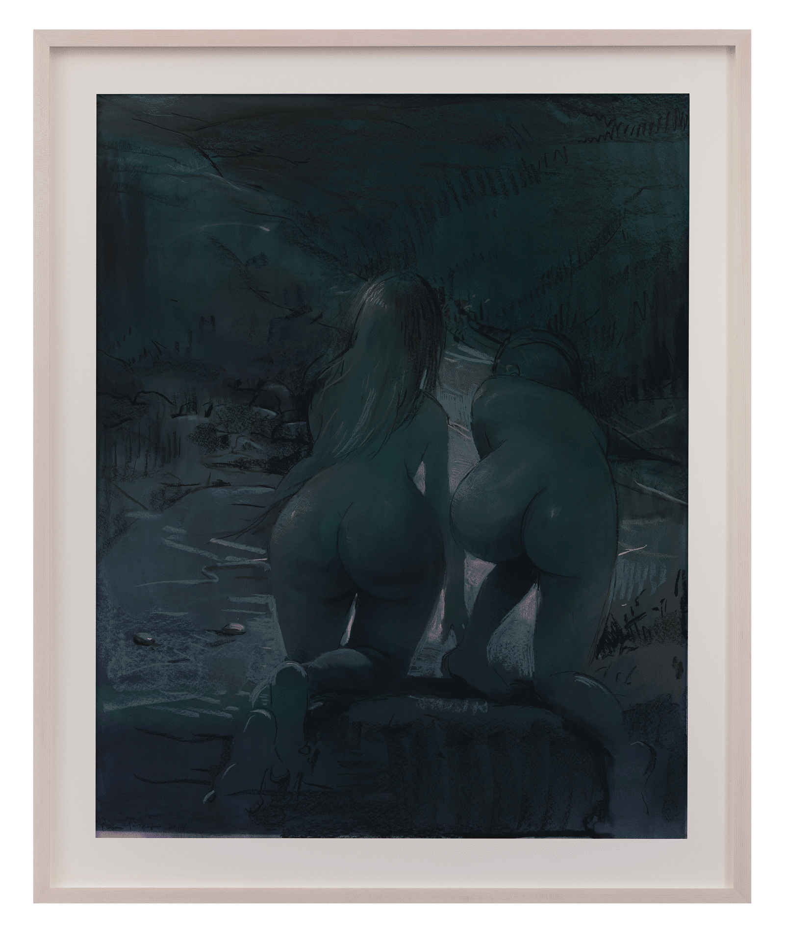 A mixed media work on paper by Lisa Yuskavage, titled Crawling Out, dated 2014.