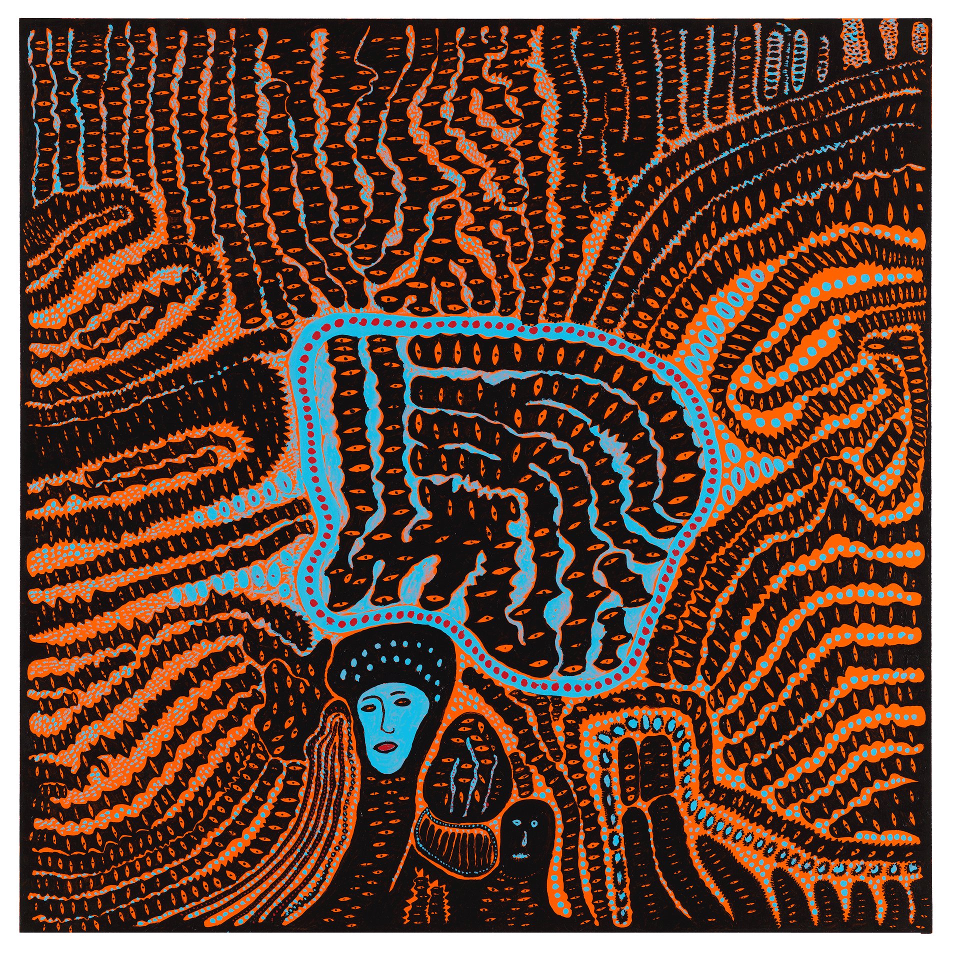 A painting by Yayoi Kusama, titled I SHED TEARS FOR MY PAINFUL MEMORIES, NOW, dated 2016.