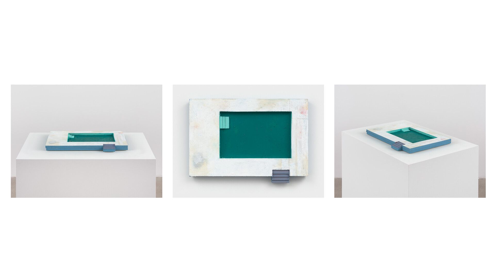 Three views of an untitled oilstick on concrete sculpture by Harold Ancart, dated 2020.