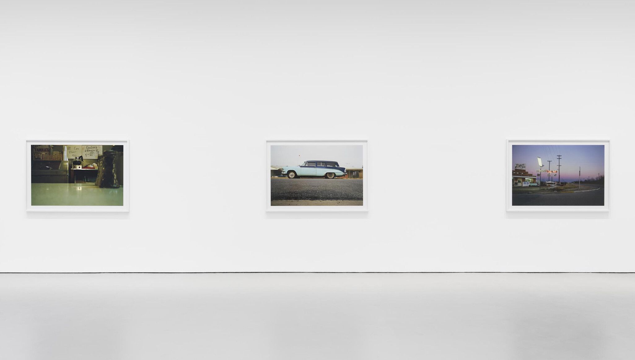 Installation view of the exhibition William Eggleston: The Outlands, at David Zwirner in New York, 2022