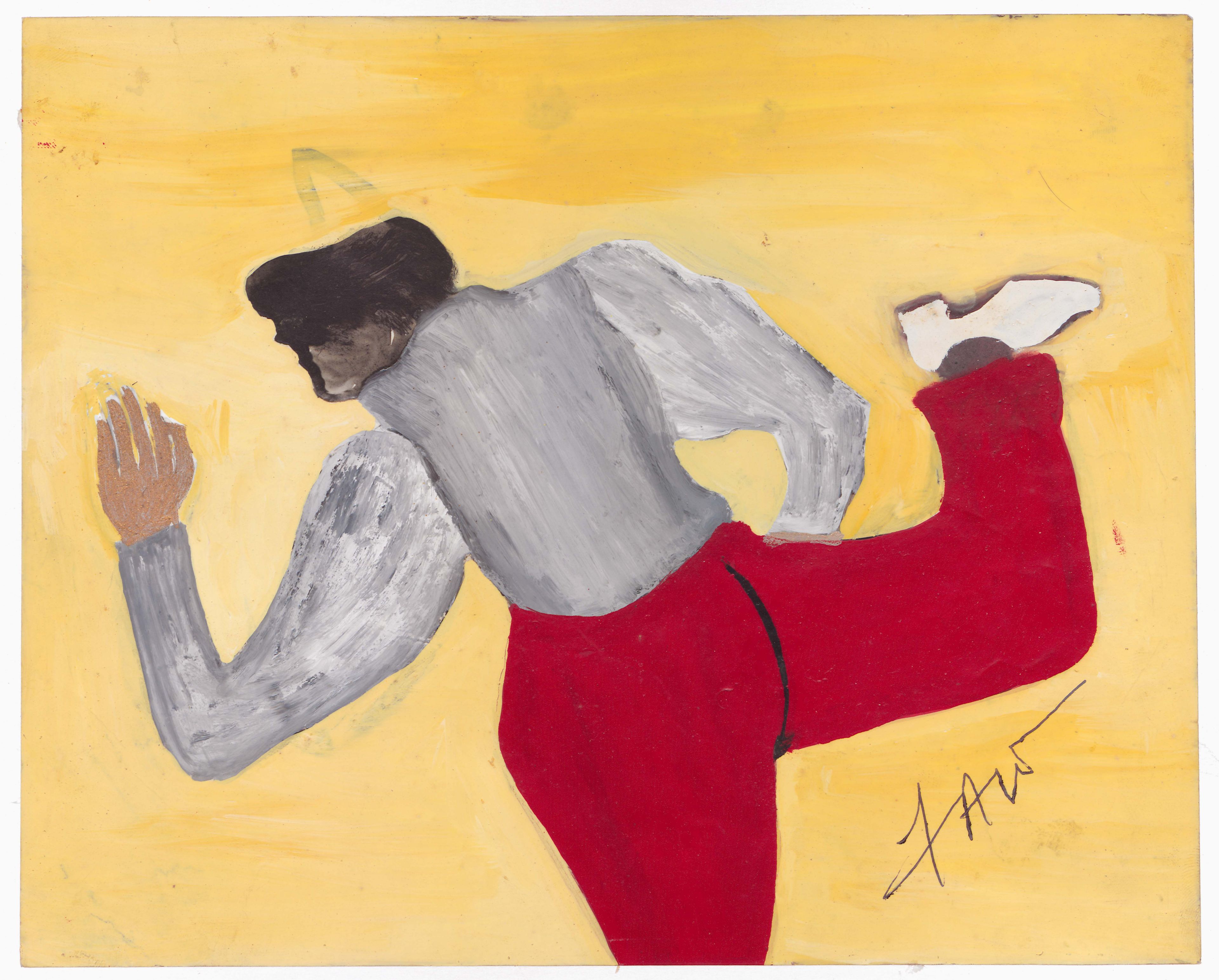 An undated oil on photography painting by Frank Walter titled Dancing Man.