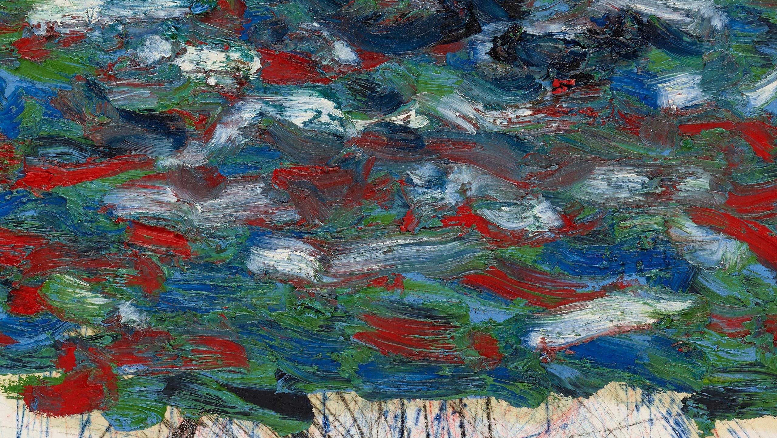 A detail of a painting by Oscar Murillo, titled surge (poetics of flight), dated 2021