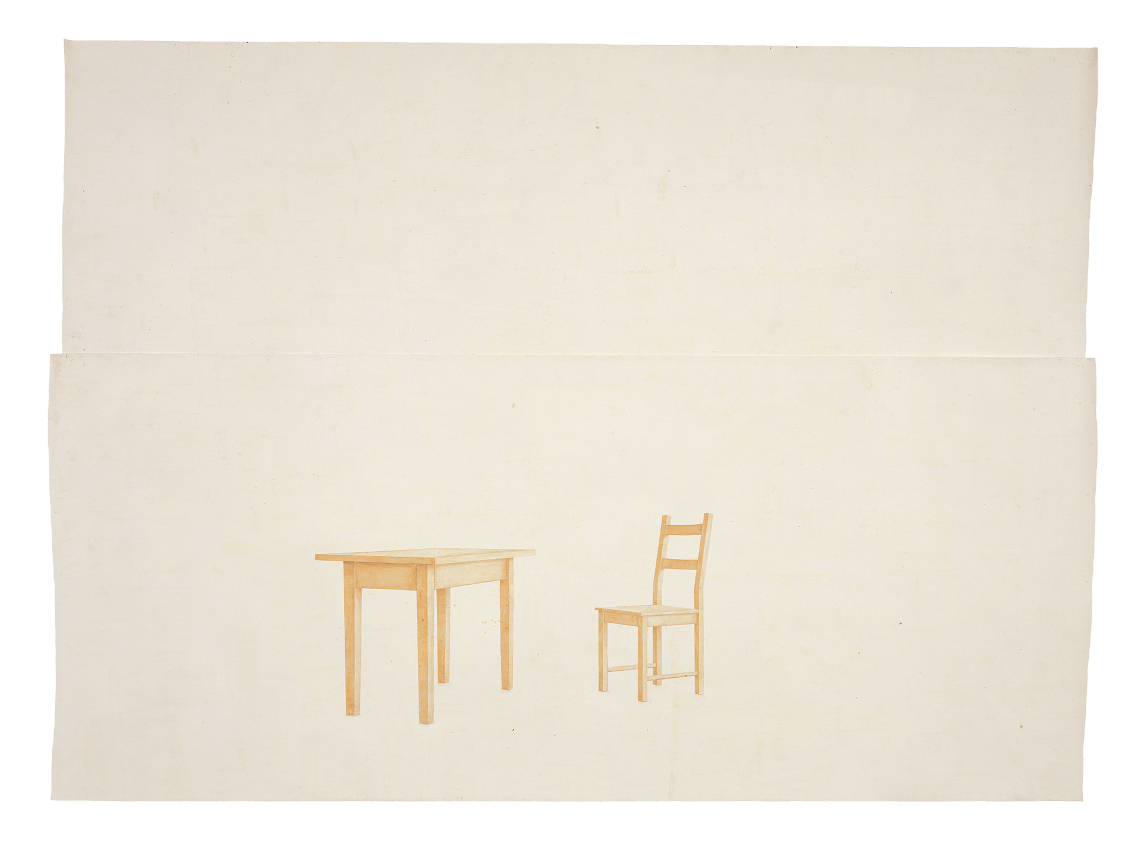 An oil and wax work on paper by Toba Khedoori, titled Untitled (table and chair), dated 1999.