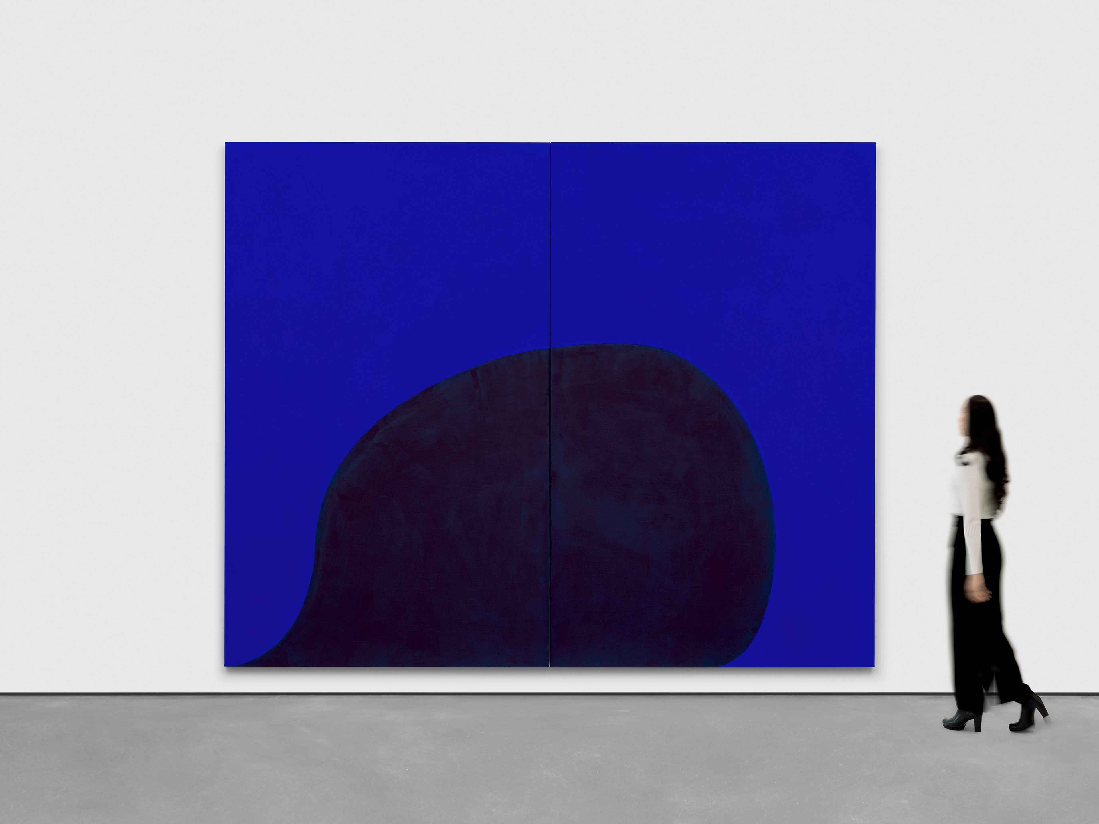 A painting by Suzan Frecon, titled two blues 1, dated 2024.